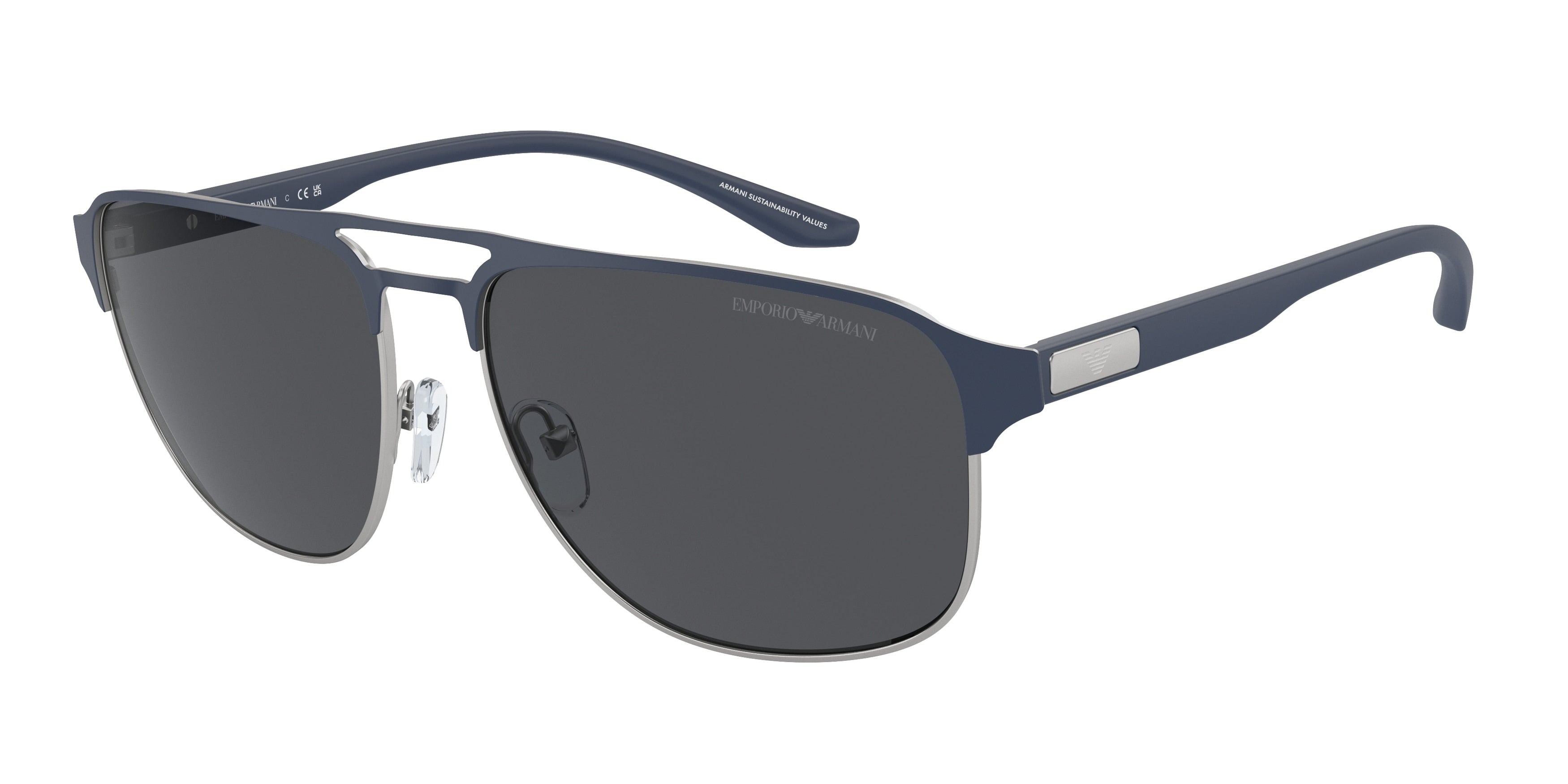 Emporio Armani EA2144 Pilot Sunglasses  336887-Matte Silver/Bluette 60-145-16 - Color Map Blue