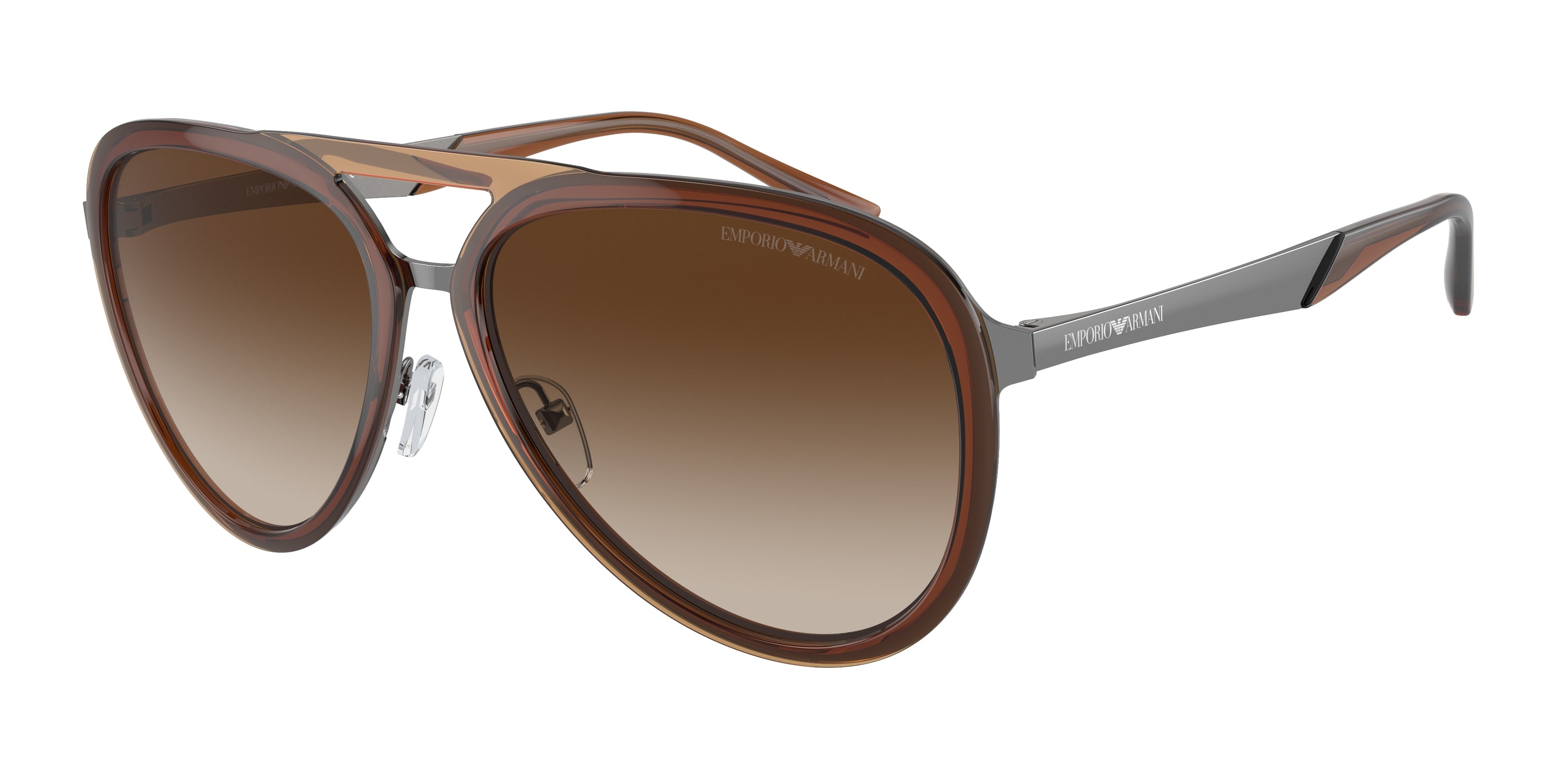 Emporio Armani EA2145 Pilot Sunglasses  336013-Shiny Transparent Brown 59-145-16 - Color Map Brown