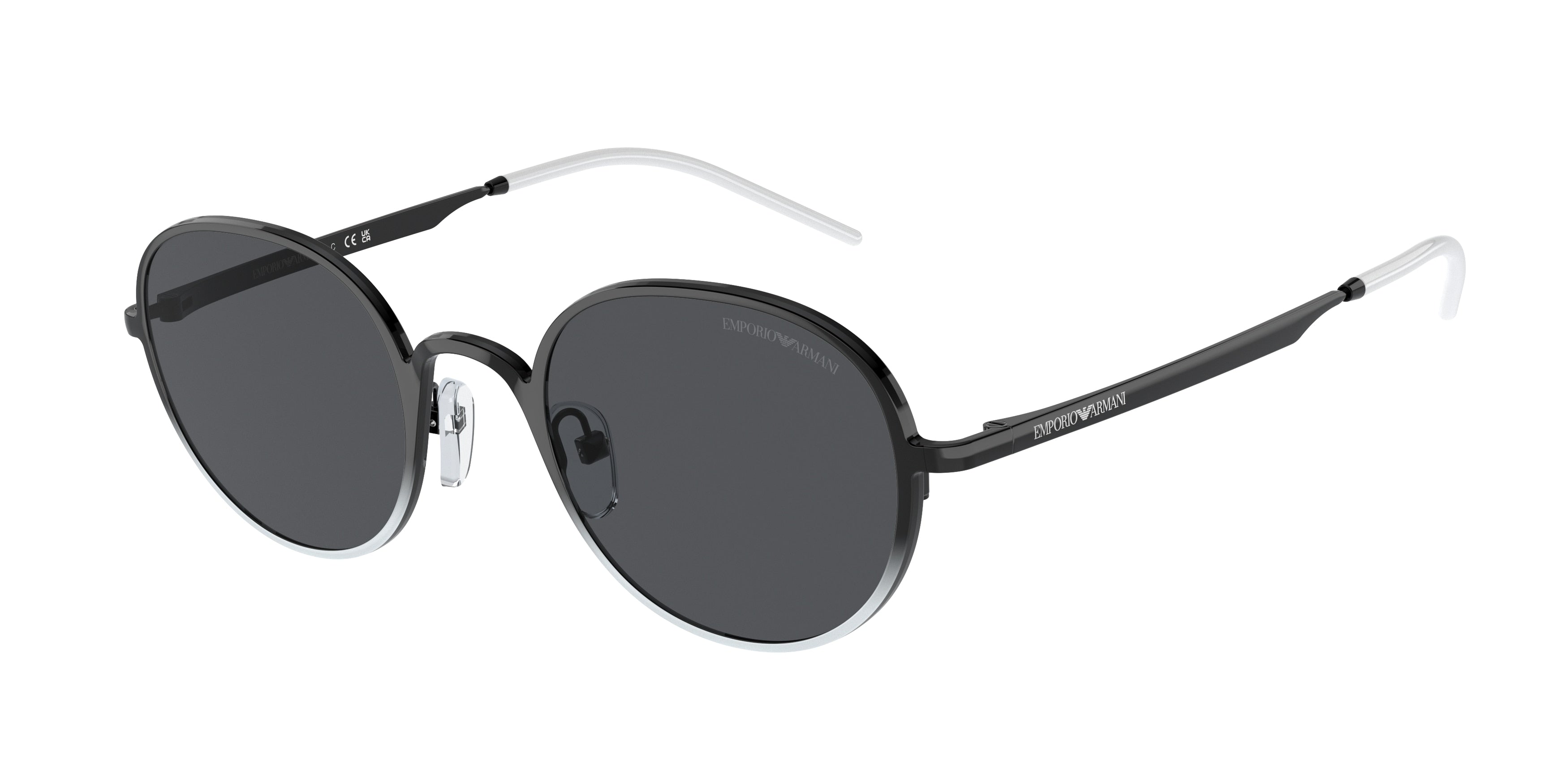 Emporio Armani EA2151 Round Sunglasses  337287-Shiny Black/White 48-140-22 - Color Map Black