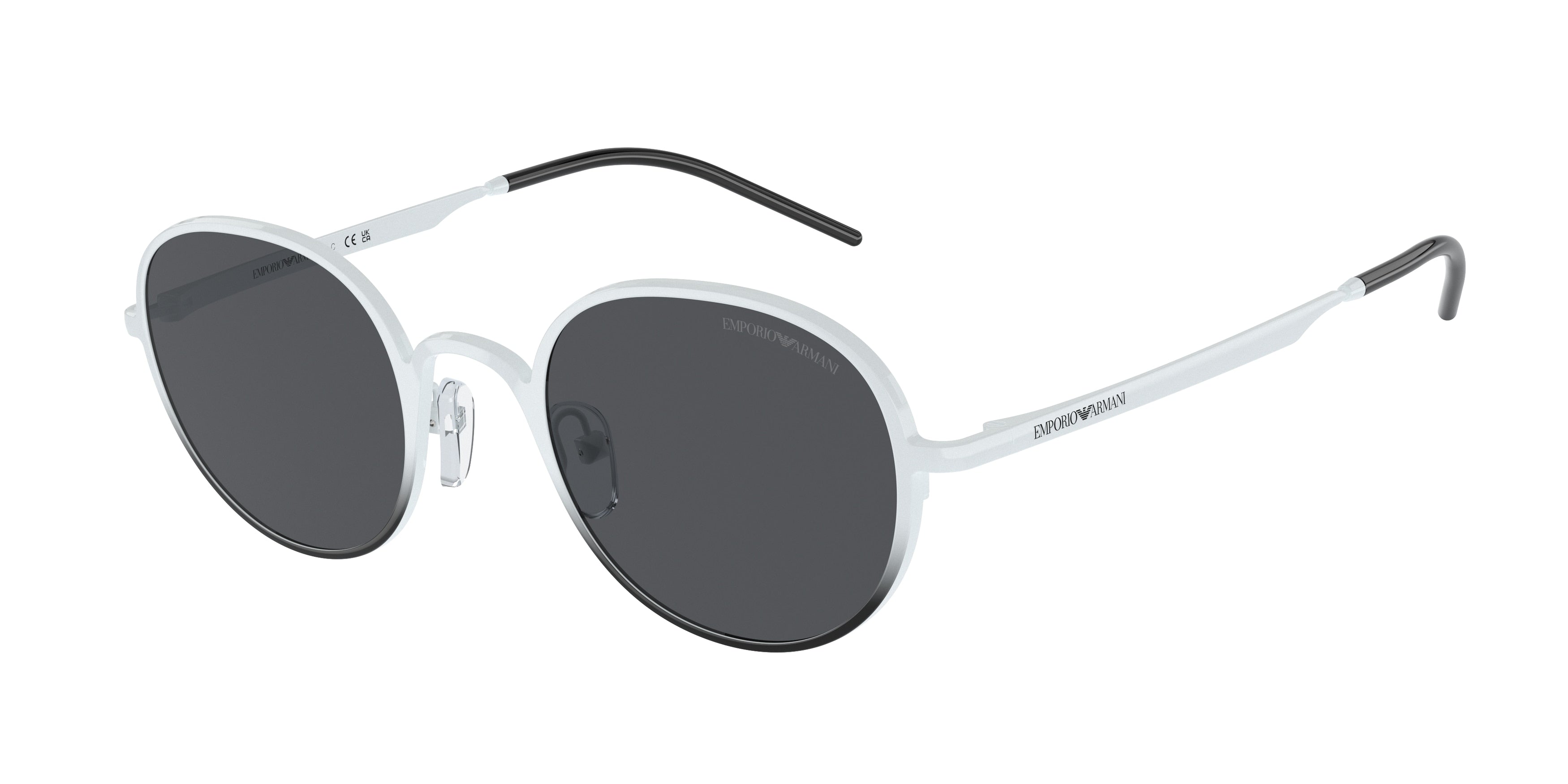 Emporio Armani EA2151 Round Sunglasses  337387-Shiny White/Black 48-140-22 - Color Map White