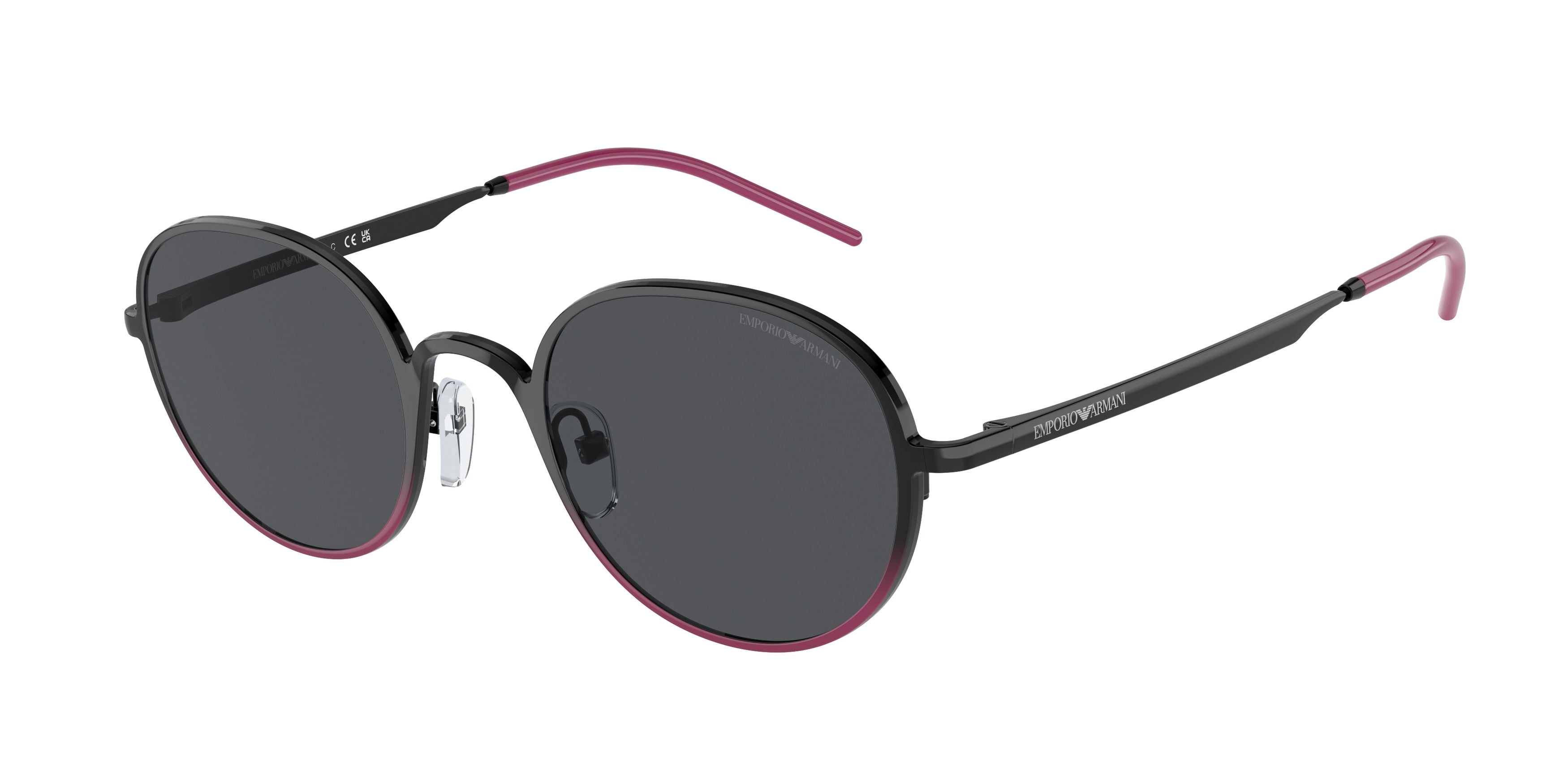 Emporio Armani EA2151 Round Sunglasses  337487-Shiny Black/Fuchsia Dark Grey 48-140-22 - Color Map Black