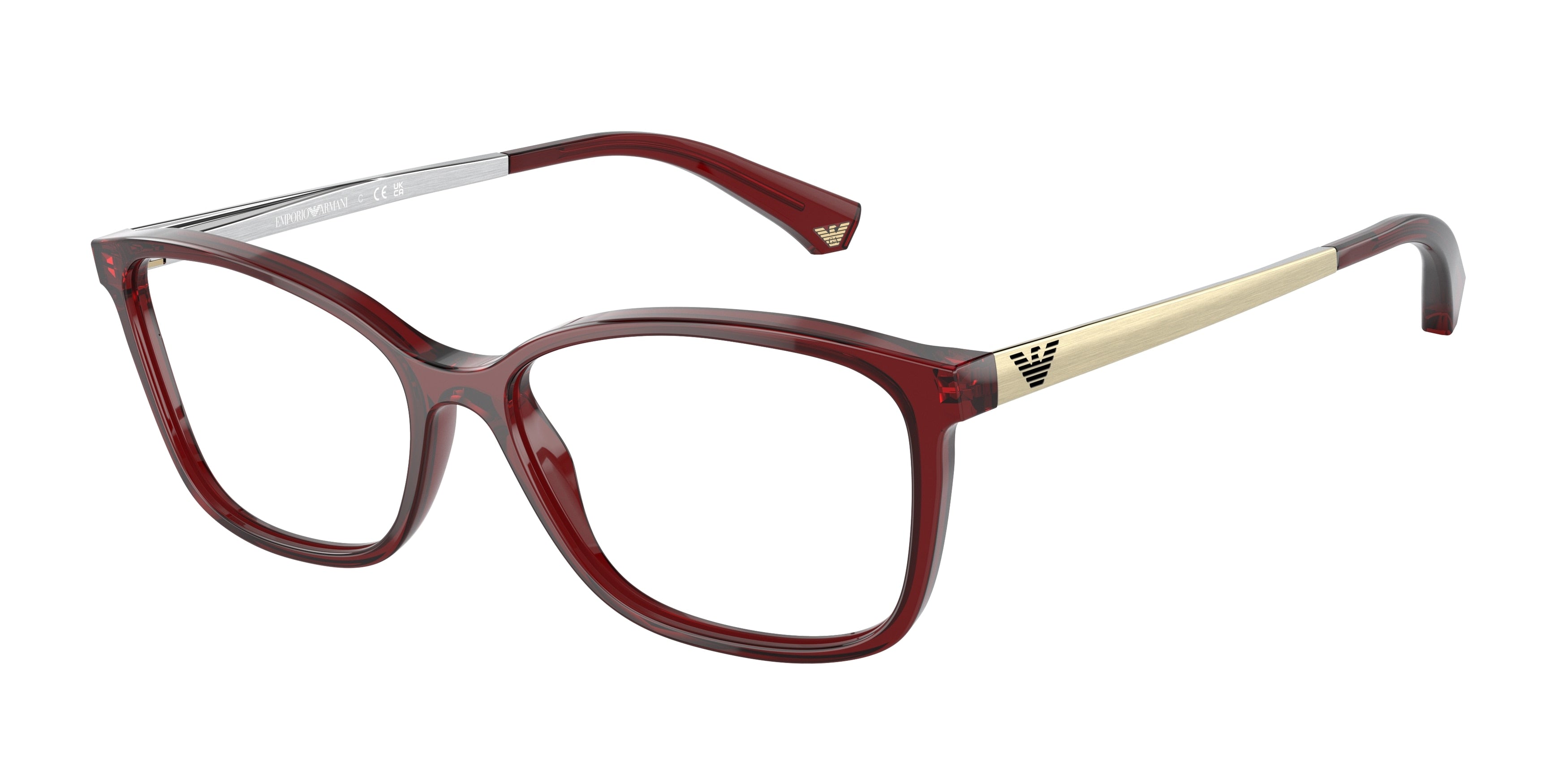 Emporio Armani EA3026 Cat Eye Eyeglasses  5968-Shiny Transparent Bordeaux 54-140-15 - Color Map Red