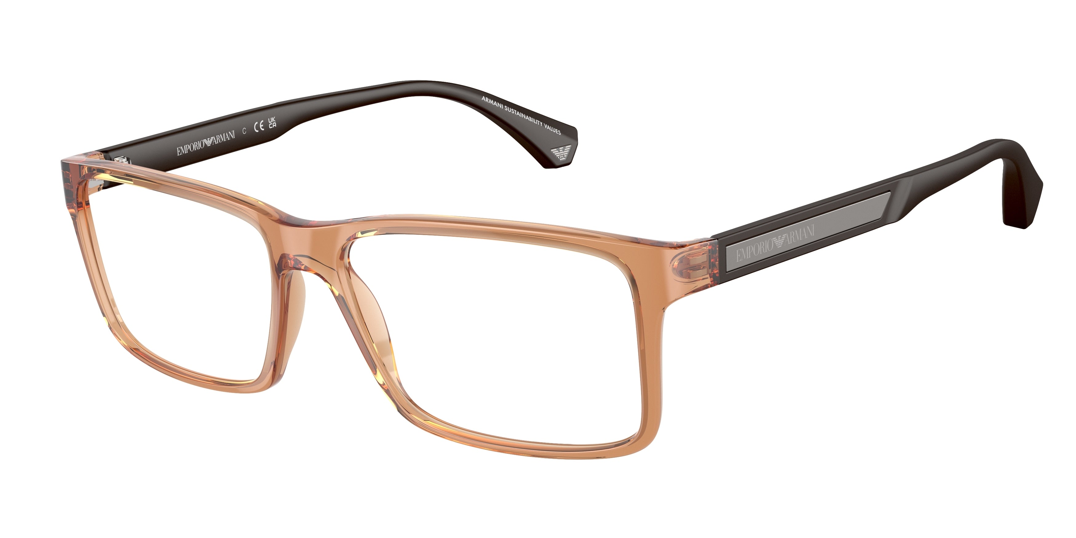 Emporio Armani EA3038 Rectangle Eyeglasses  5044-Shiny Transparent Brown 56-140-16 - Color Map Brown