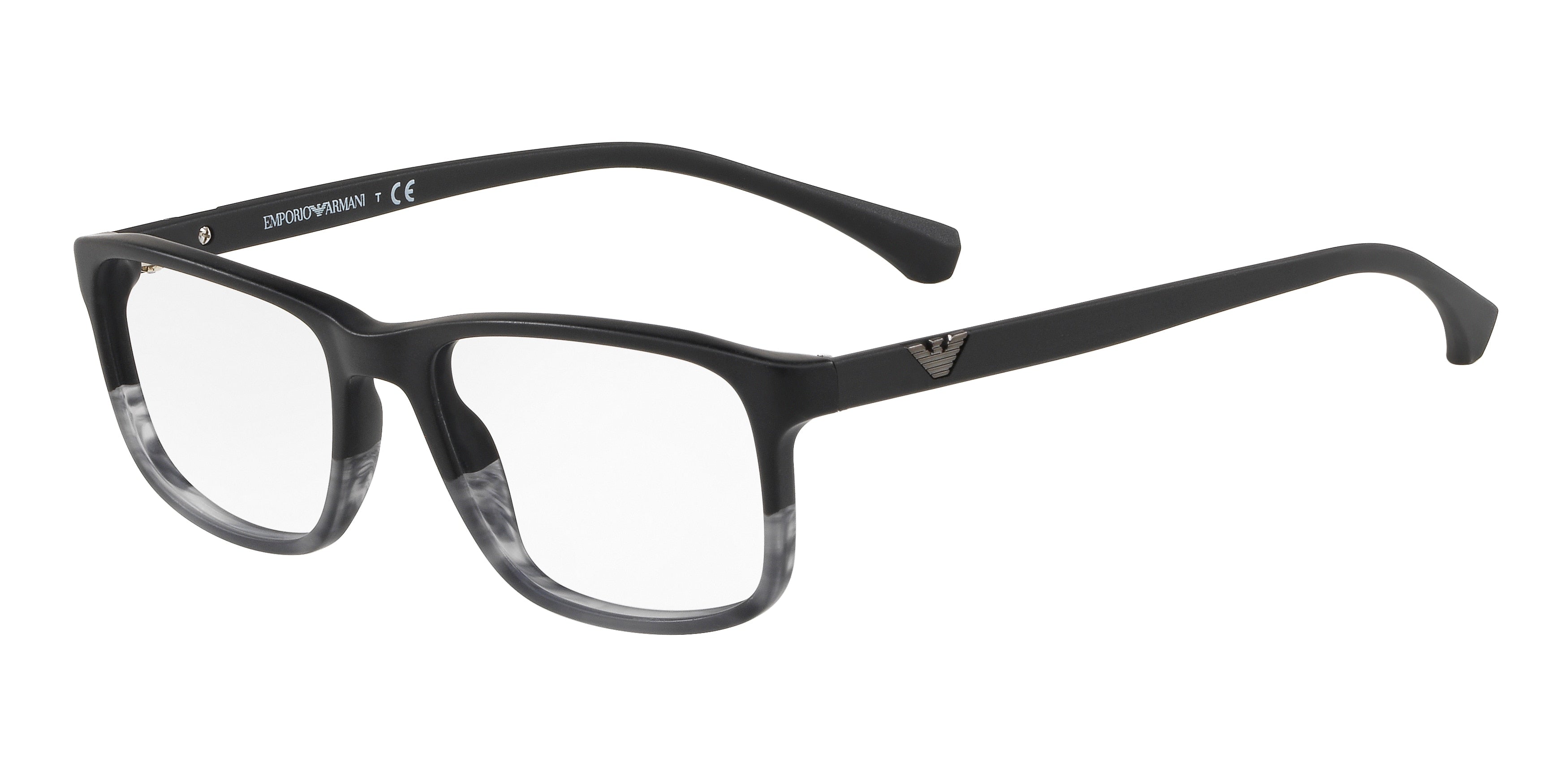 Emporio Armani EA3098 Rectangle Eyeglasses  5566-Matte Black & Striped Grey 53-140-18 - Color Map Black