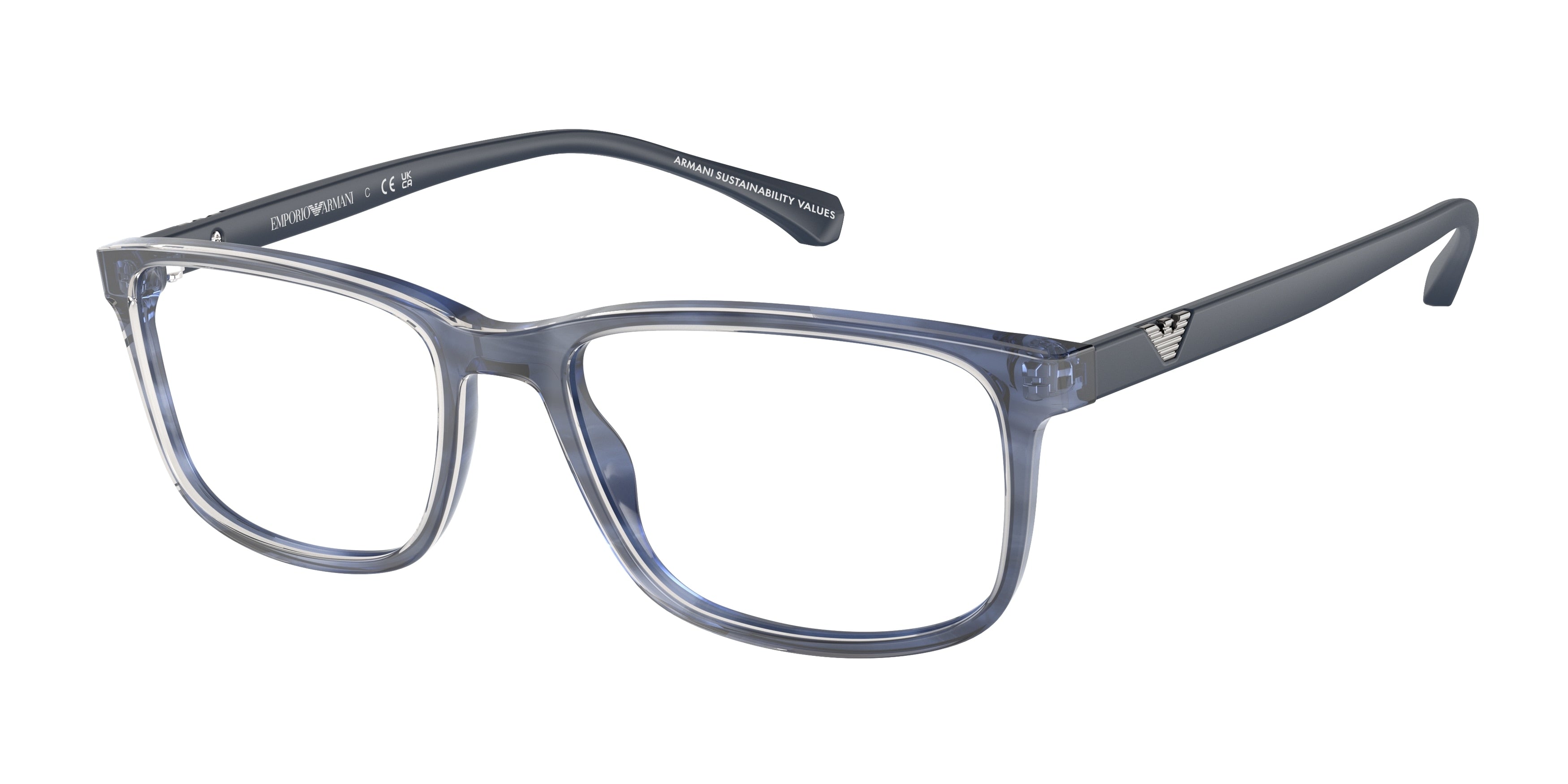 Emporio Armani EA3098 Rectangle Eyeglasses  6054-Shiny Striped Blue 53-140-18 - Color Map Blue