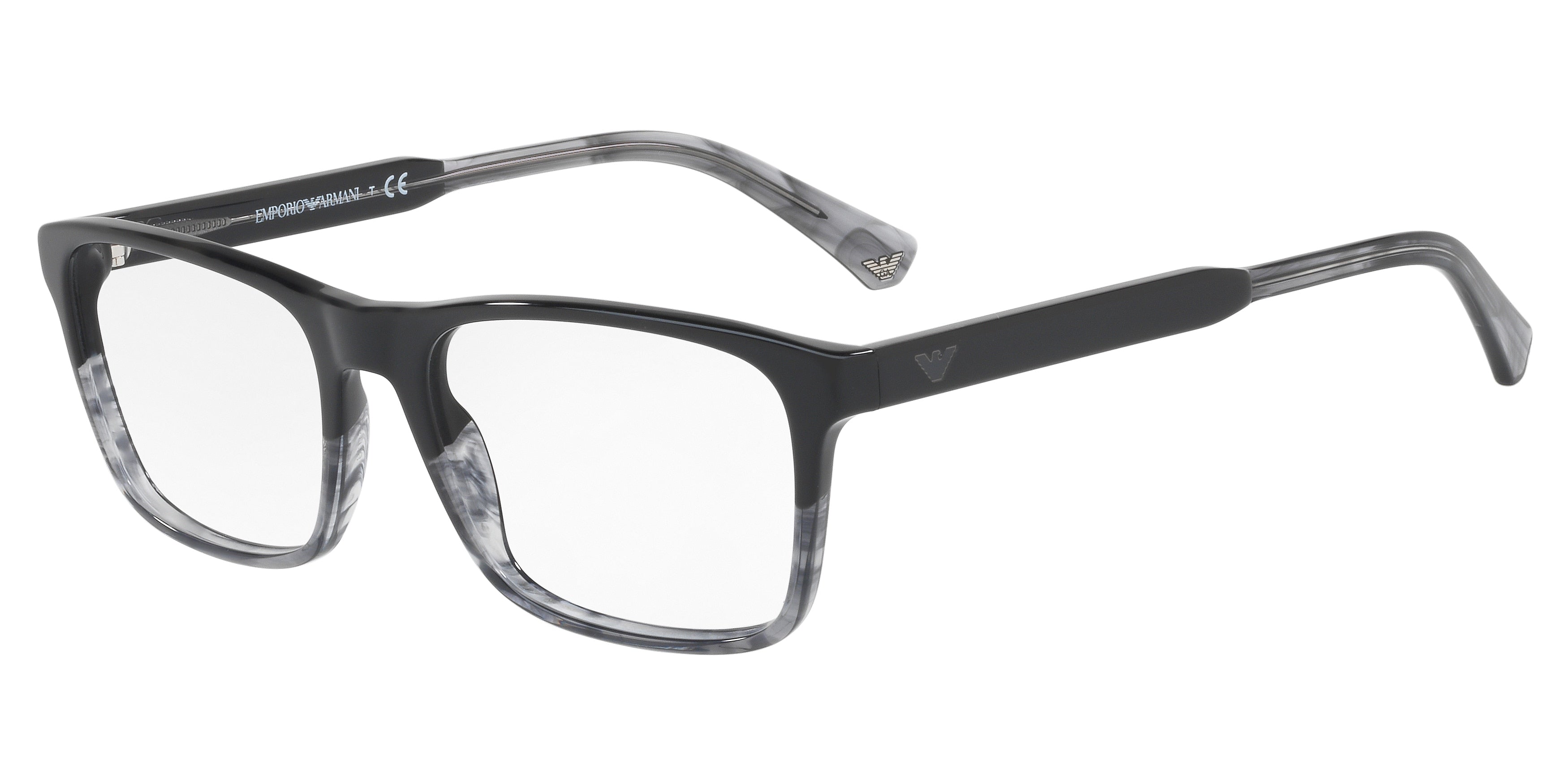 Emporio Armani EA3120 Rectangle Eyeglasses  5566-Shiny Black & Striped Grey 55-145-18 - Color Map Black