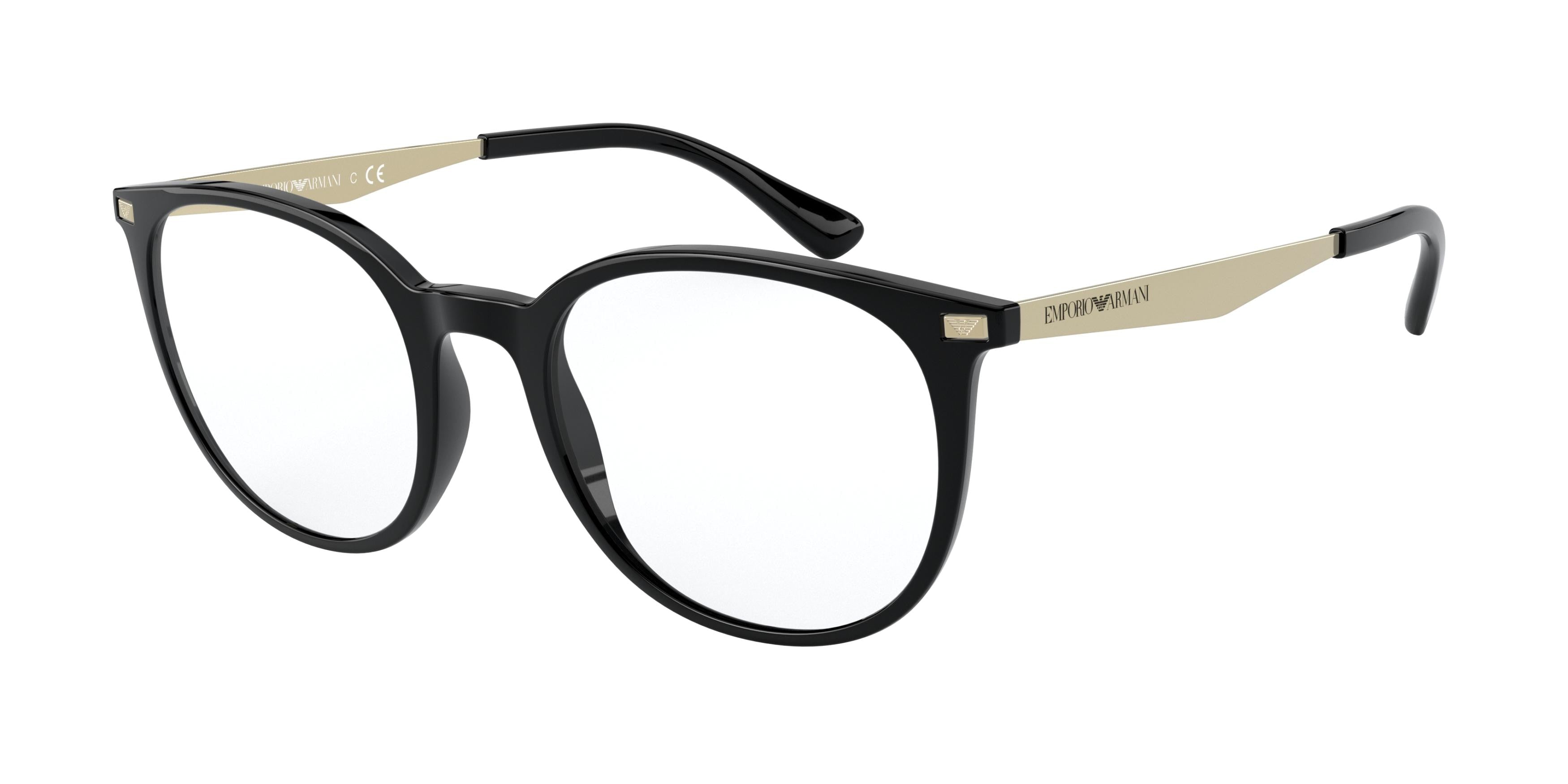 Emporio Armani EA3168 Phantos Eyeglasses  5001-Shiny Black 52-145-20 - Color Map Black