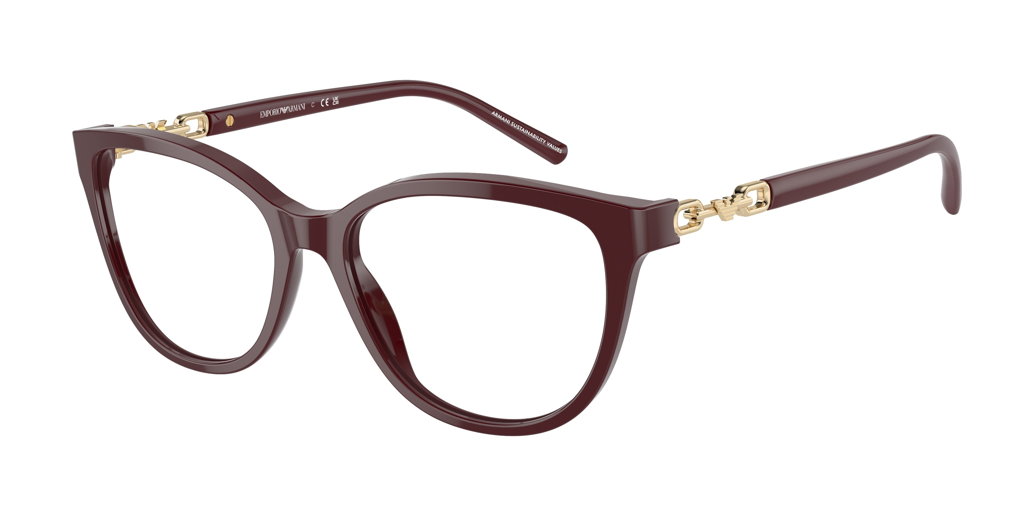 Emporio Armani EA3190 Pillow Eyeglasses  5576-Shiny Bordeaux 53-140-16 - Color Map Red