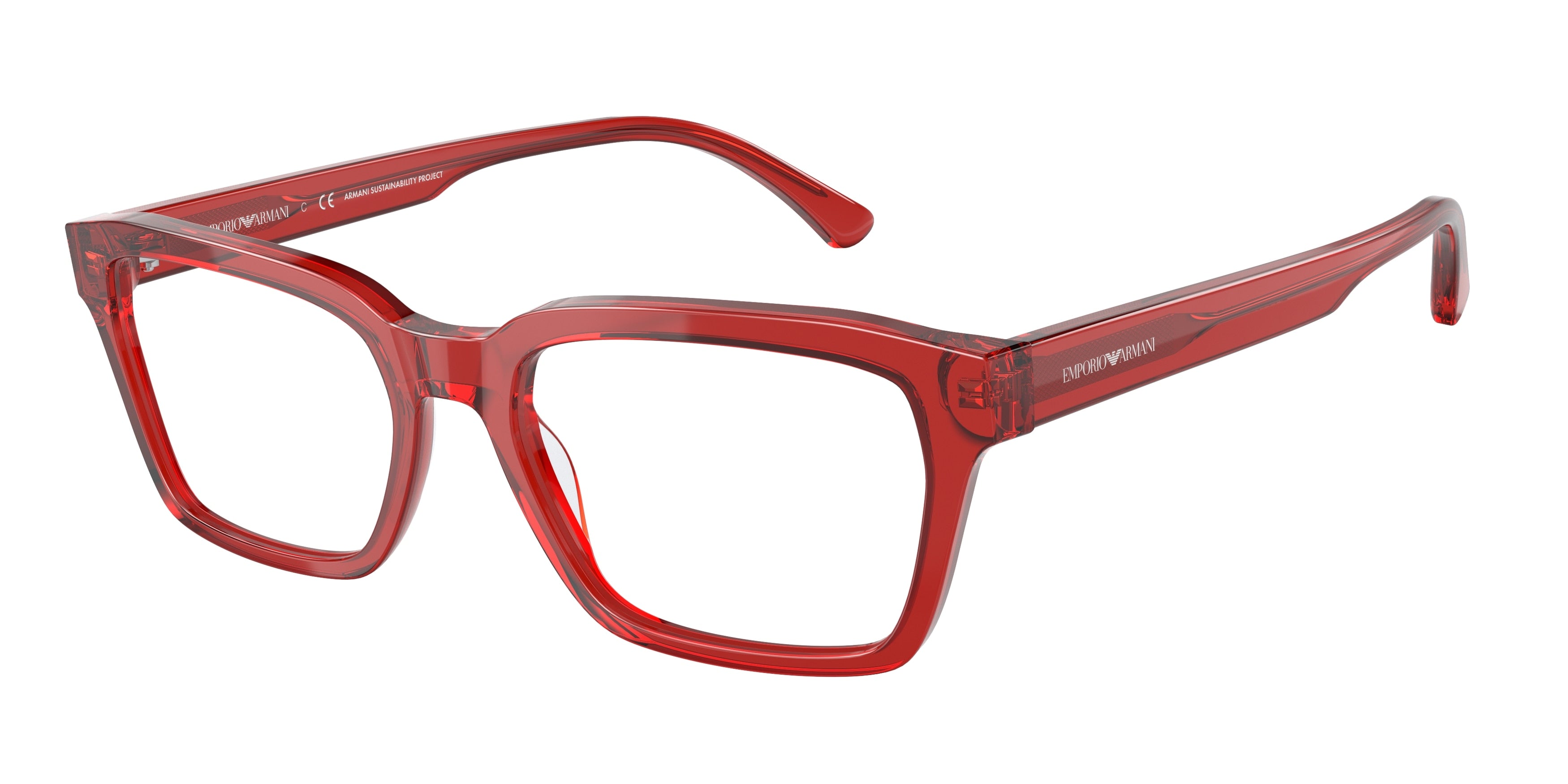 Emporio Armani EA3192 Rectangle Eyeglasses  5075-Shiny Transparent Red 53-145-18 - Color Map Red