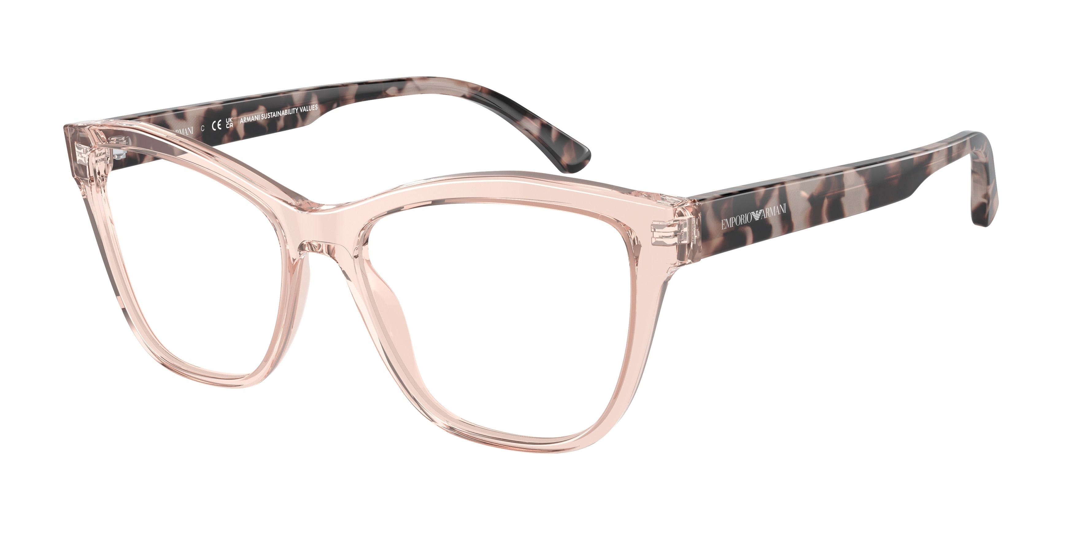 Emporio Armani EA3193 Cat Eye Eyeglasses  5544-Shiny Transparent Pink 54-140-16 - Color Map Pink