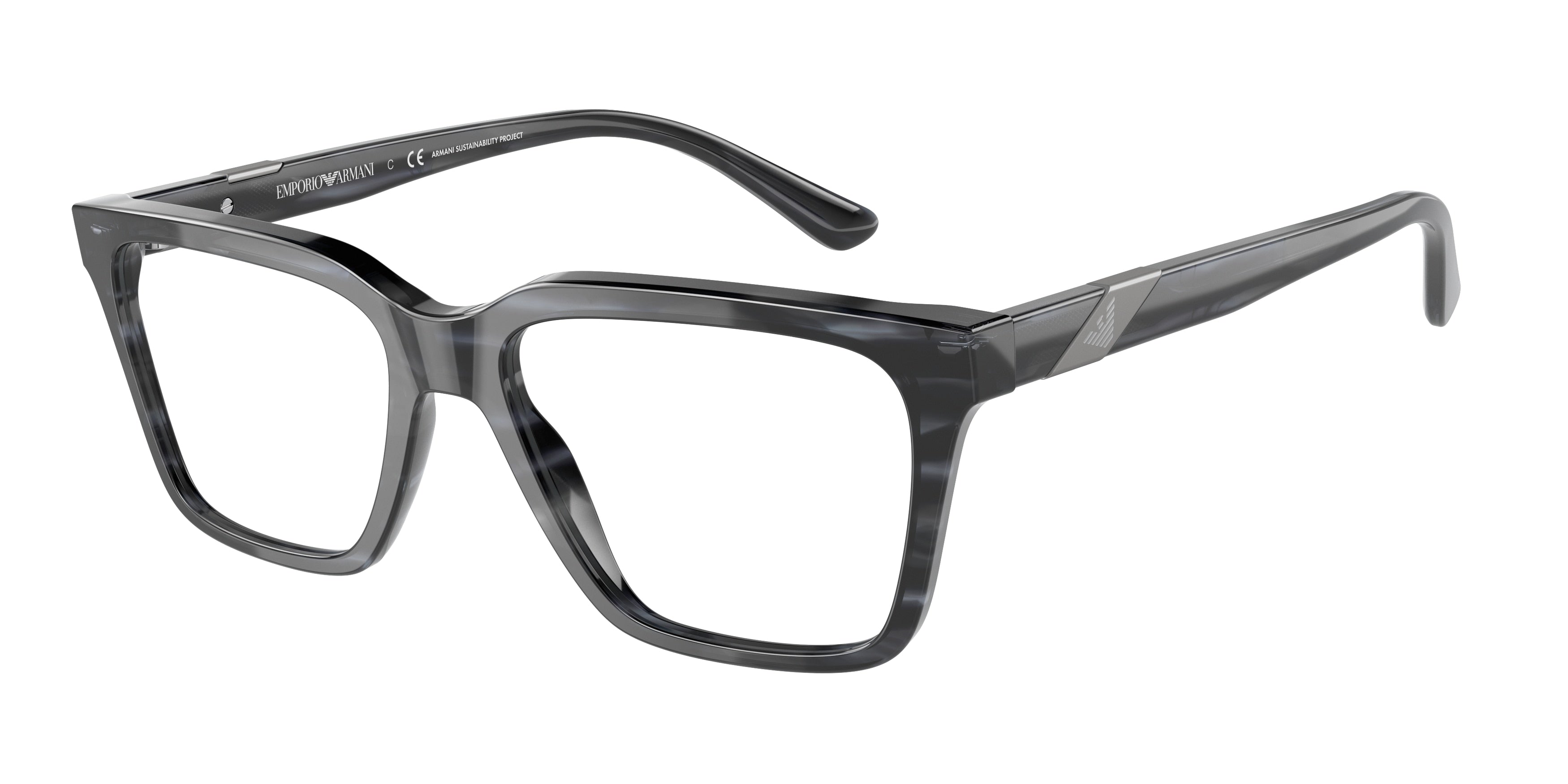 Emporio Armani EA3194 Rectangle Eyeglasses  5310-Shiny Striped Blue 56-145-17 - Color Map Blue