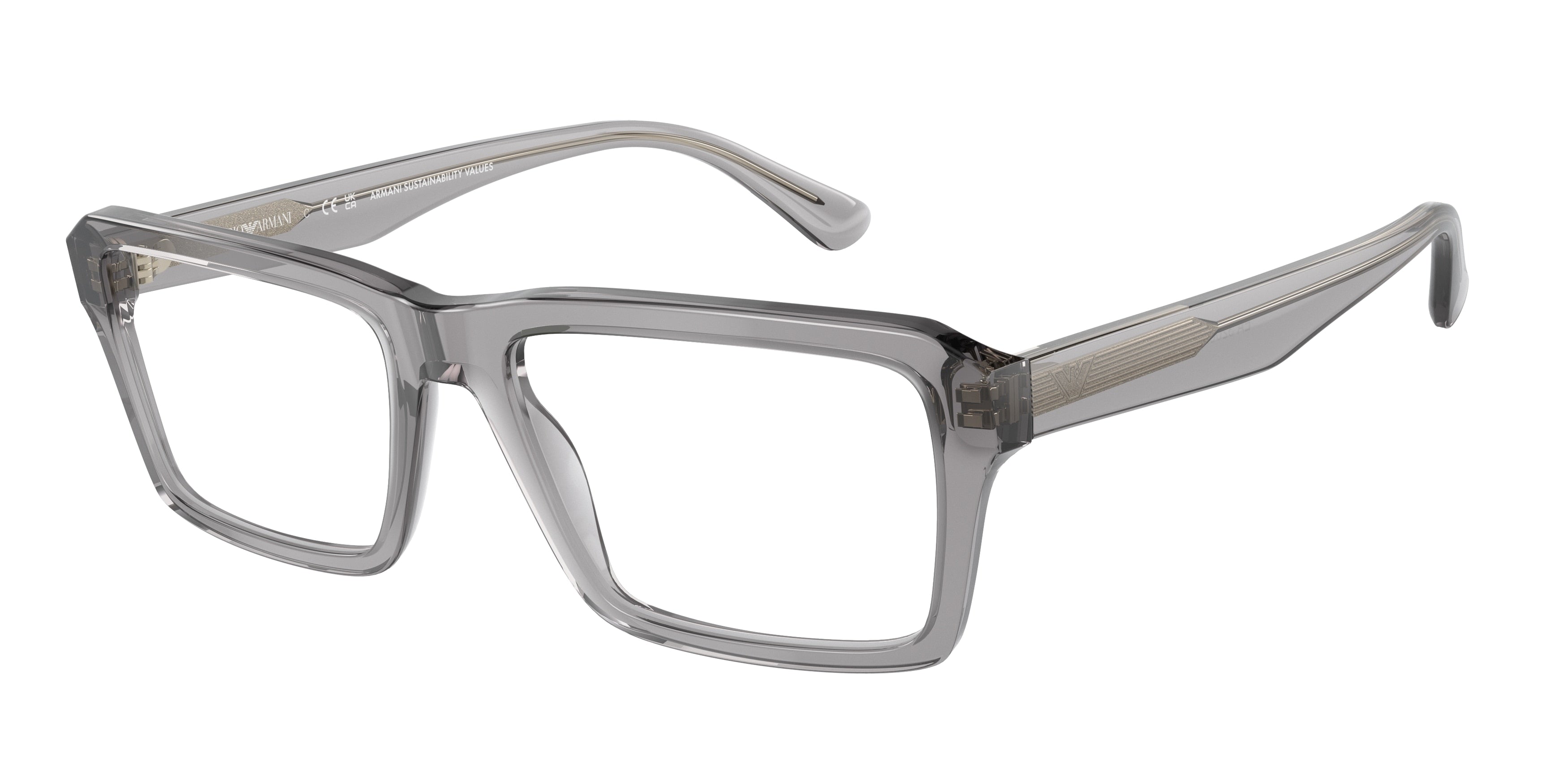 Emporio Armani EA3206F Rectangle Eyeglasses  5075-Shiny Transparent Grey 57-145-19 - Color Map Grey