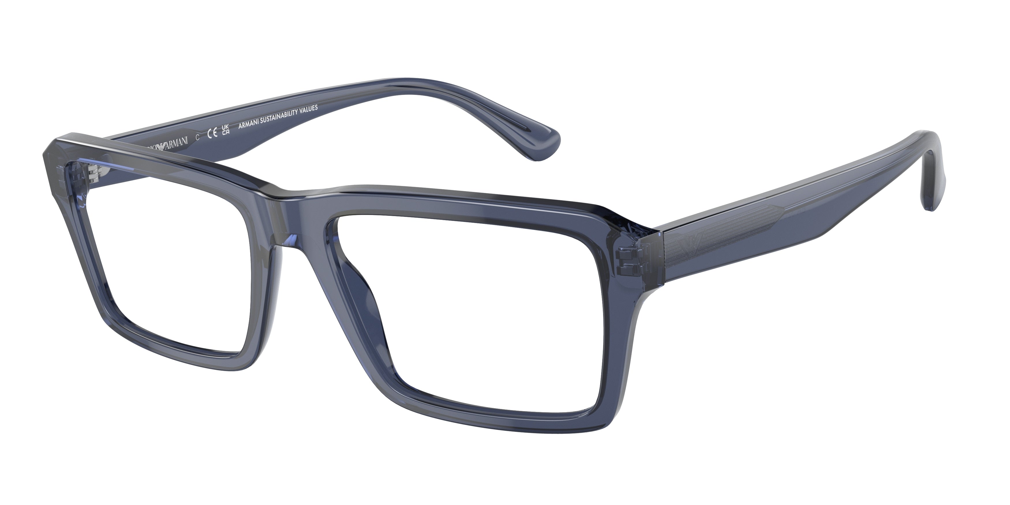 Emporio Armani EA3206 Rectangle Eyeglasses  5072-Shiny Transparent Blue 54-145-18 - Color Map Blue