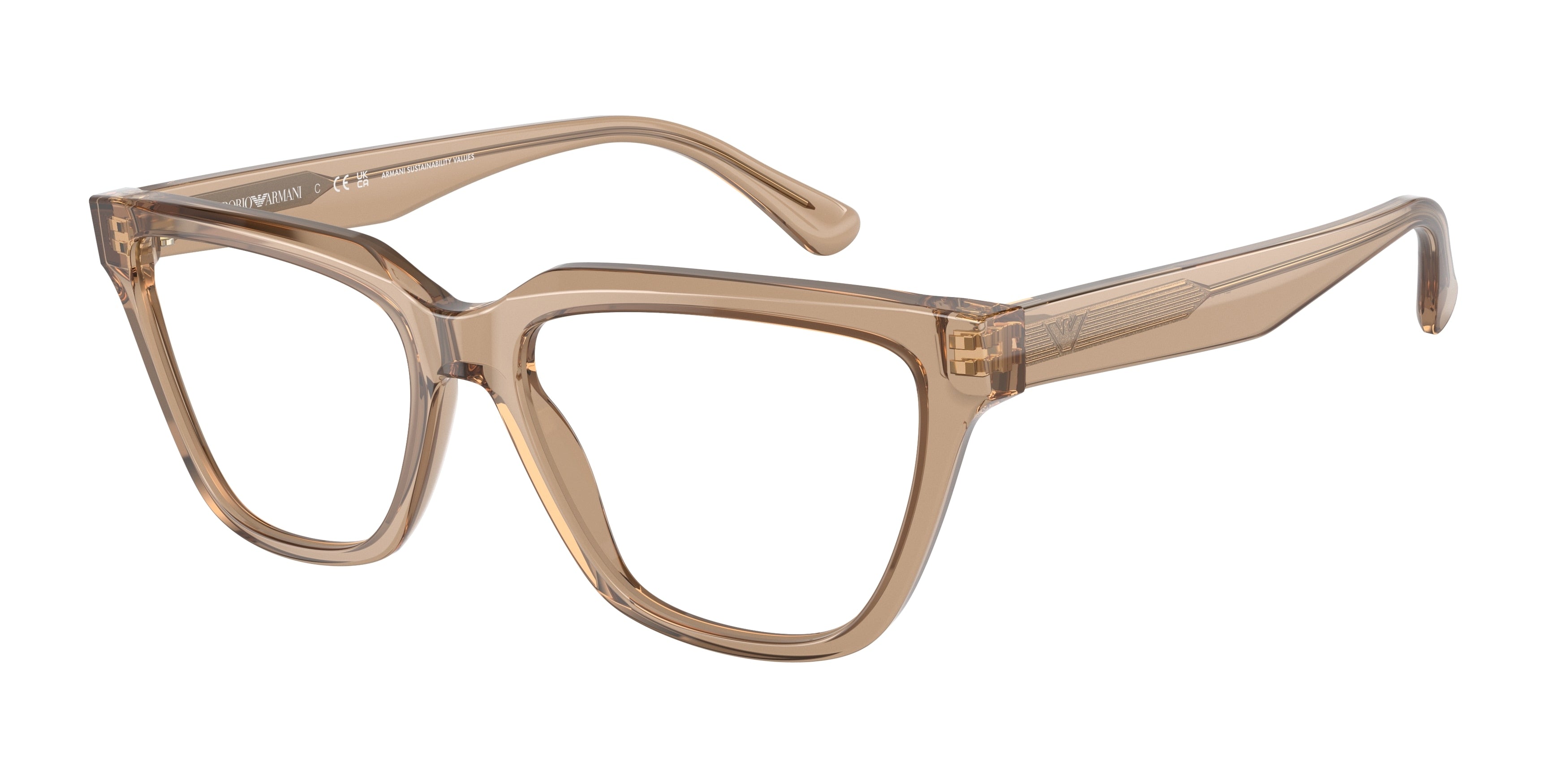 Emporio Armani EA3208 Cat Eye Eyeglasses  5069-Shiny Transparent Brown 54-140-16 - Color Map Brown