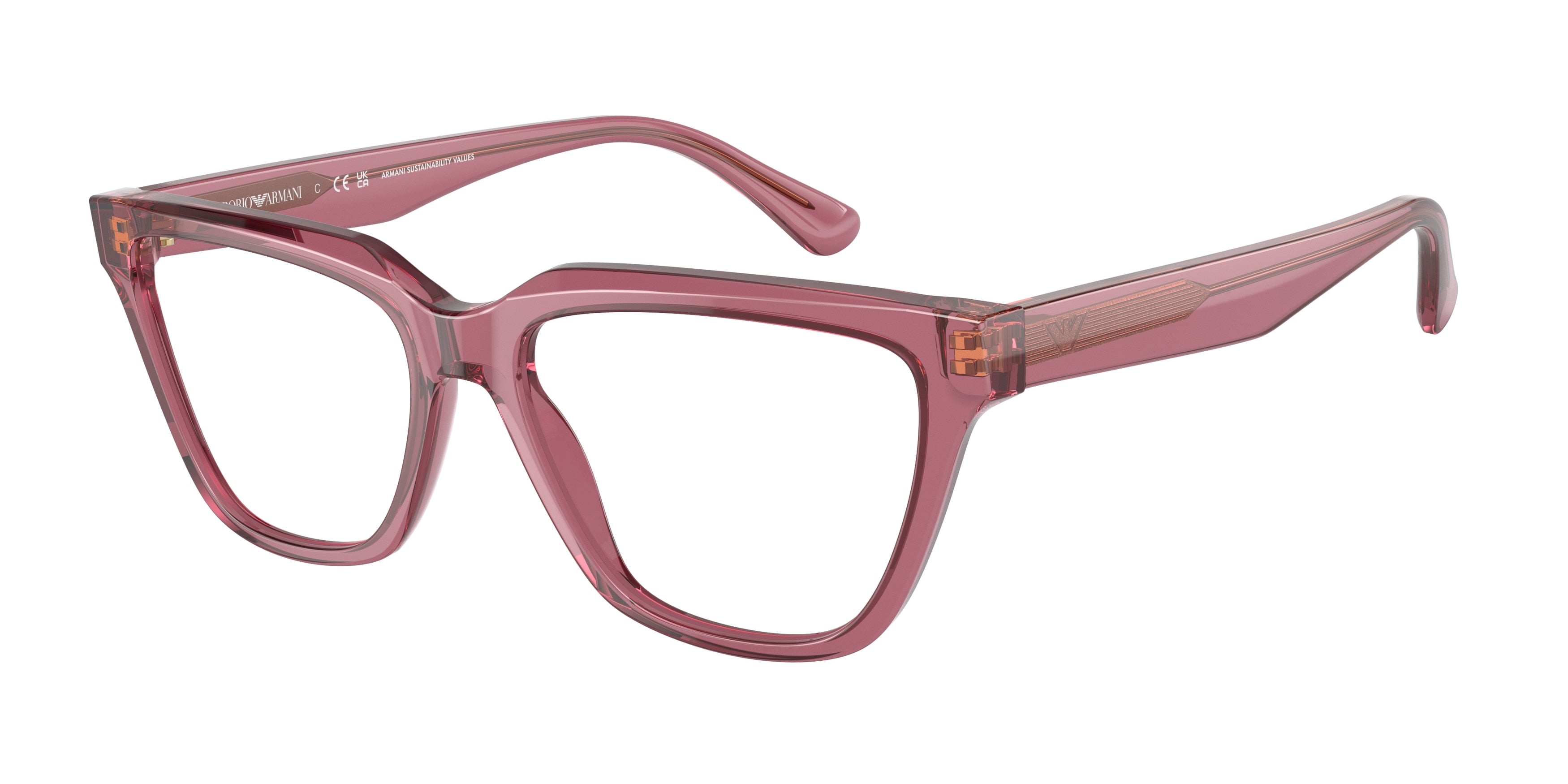 Emporio Armani EA3208 Cat Eye Eyeglasses  5544-Shiny Transparent Pink 54-140-16 - Color Map Pink