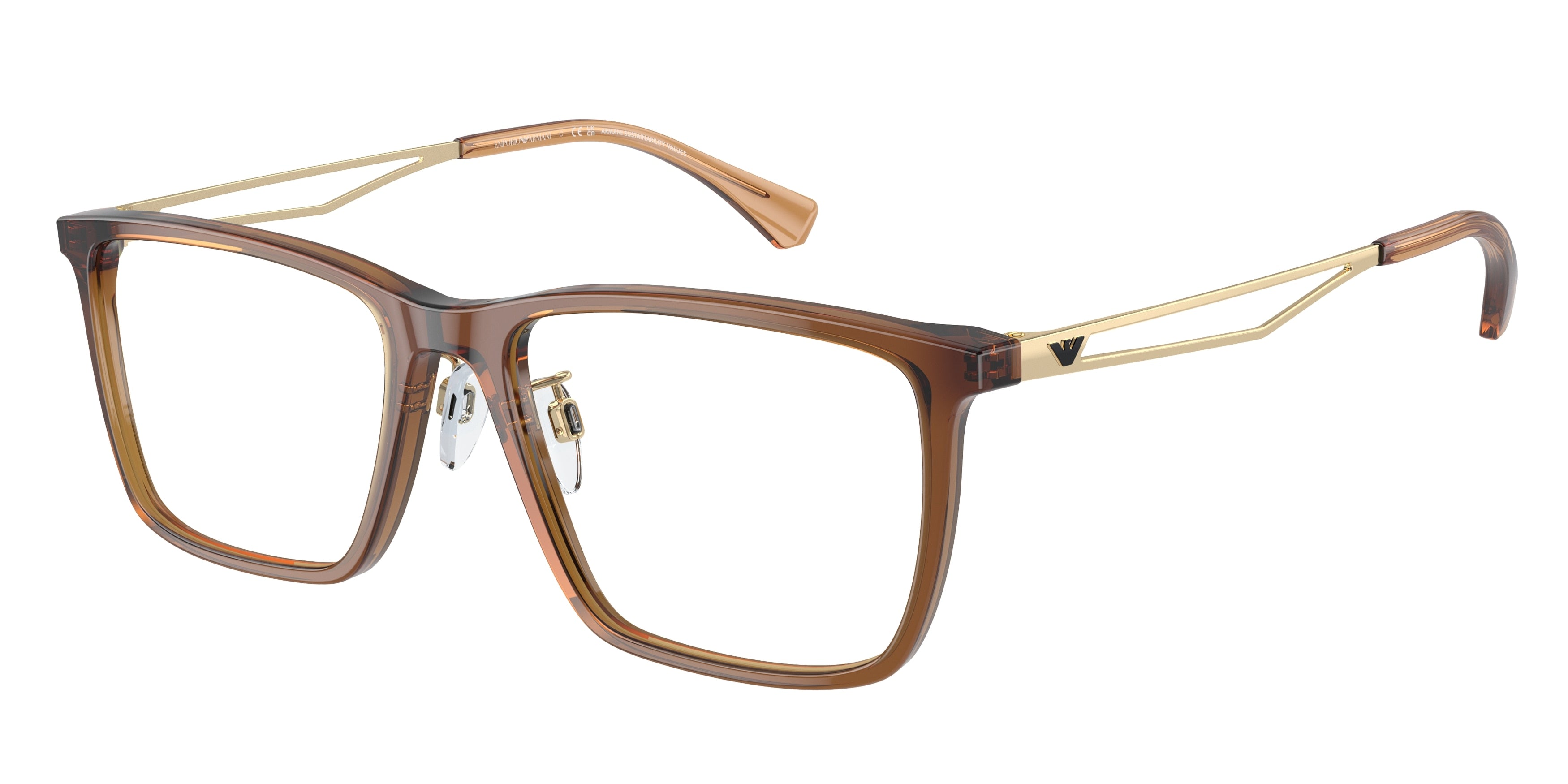 Emporio Armani EA3214D Pillow Eyeglasses  5044-Shiny Transparent Brown 56-145-18 - Color Map Brown