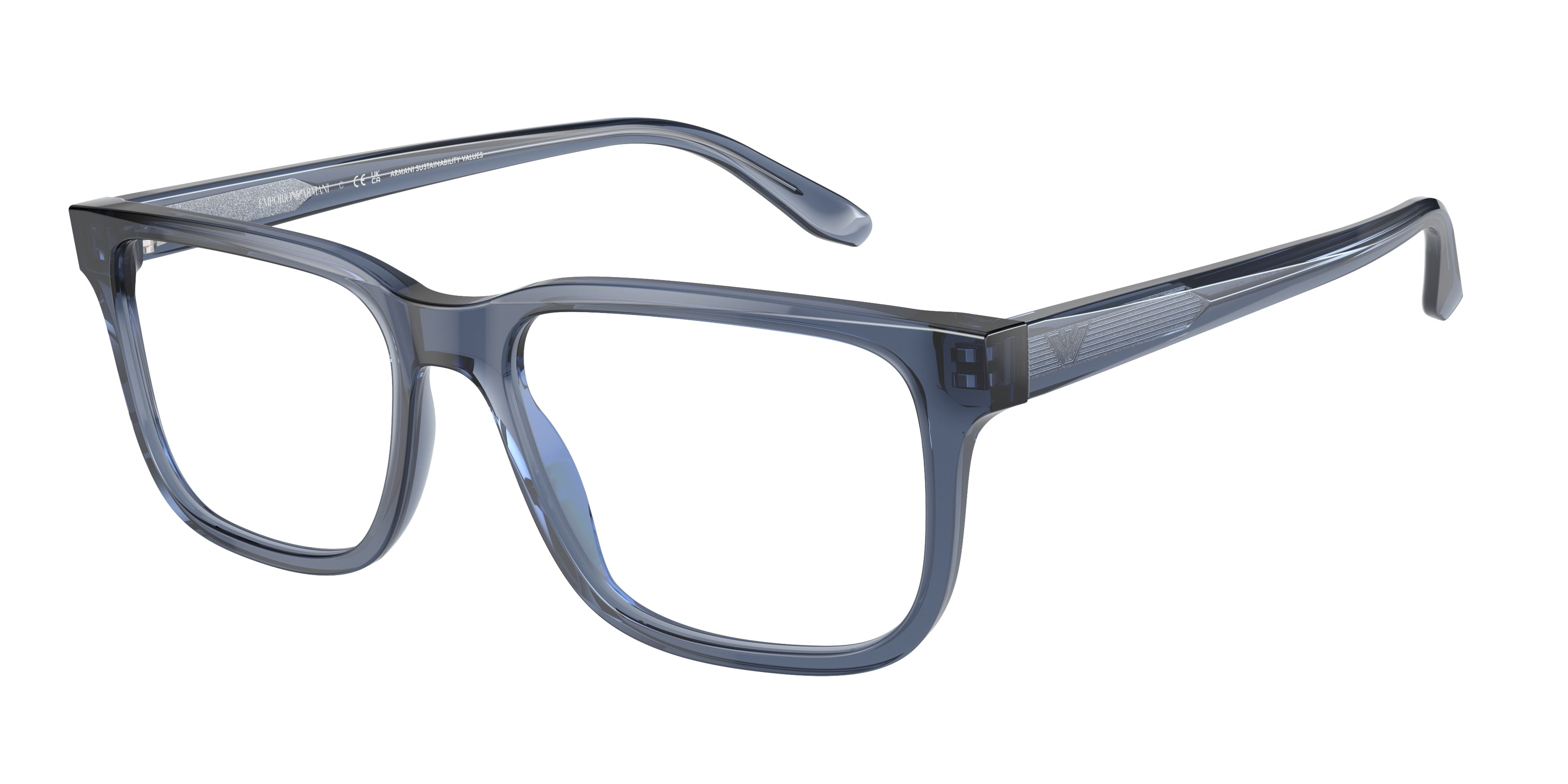 Emporio Armani EA3218 Rectangle Eyeglasses  5072-Shiny Transparent Blue 55-145-17 - Color Map Blue