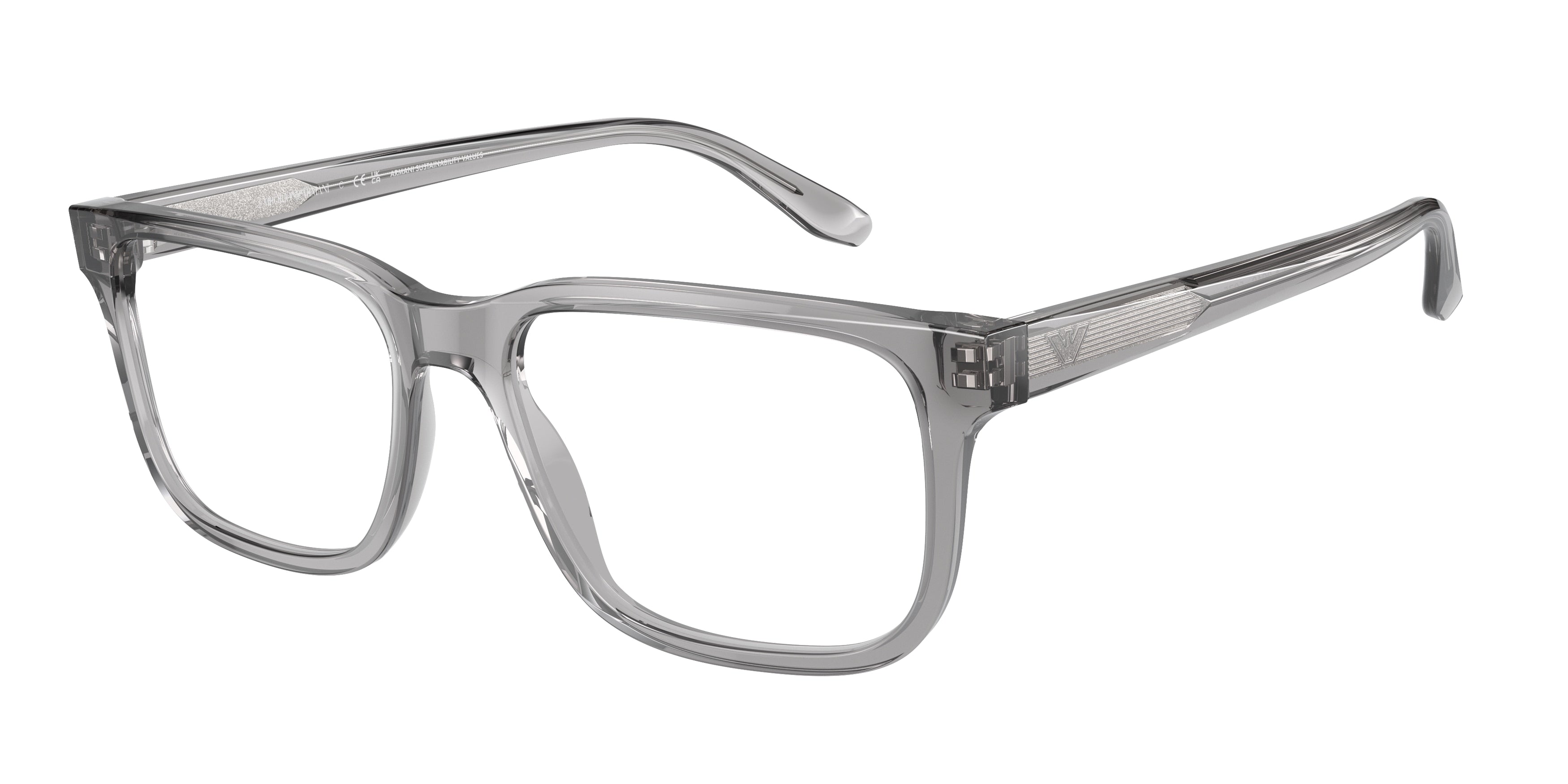 Emporio Armani EA3218 Rectangle Eyeglasses  5075-Shiny Transparent Grey 55-145-17 - Color Map Grey