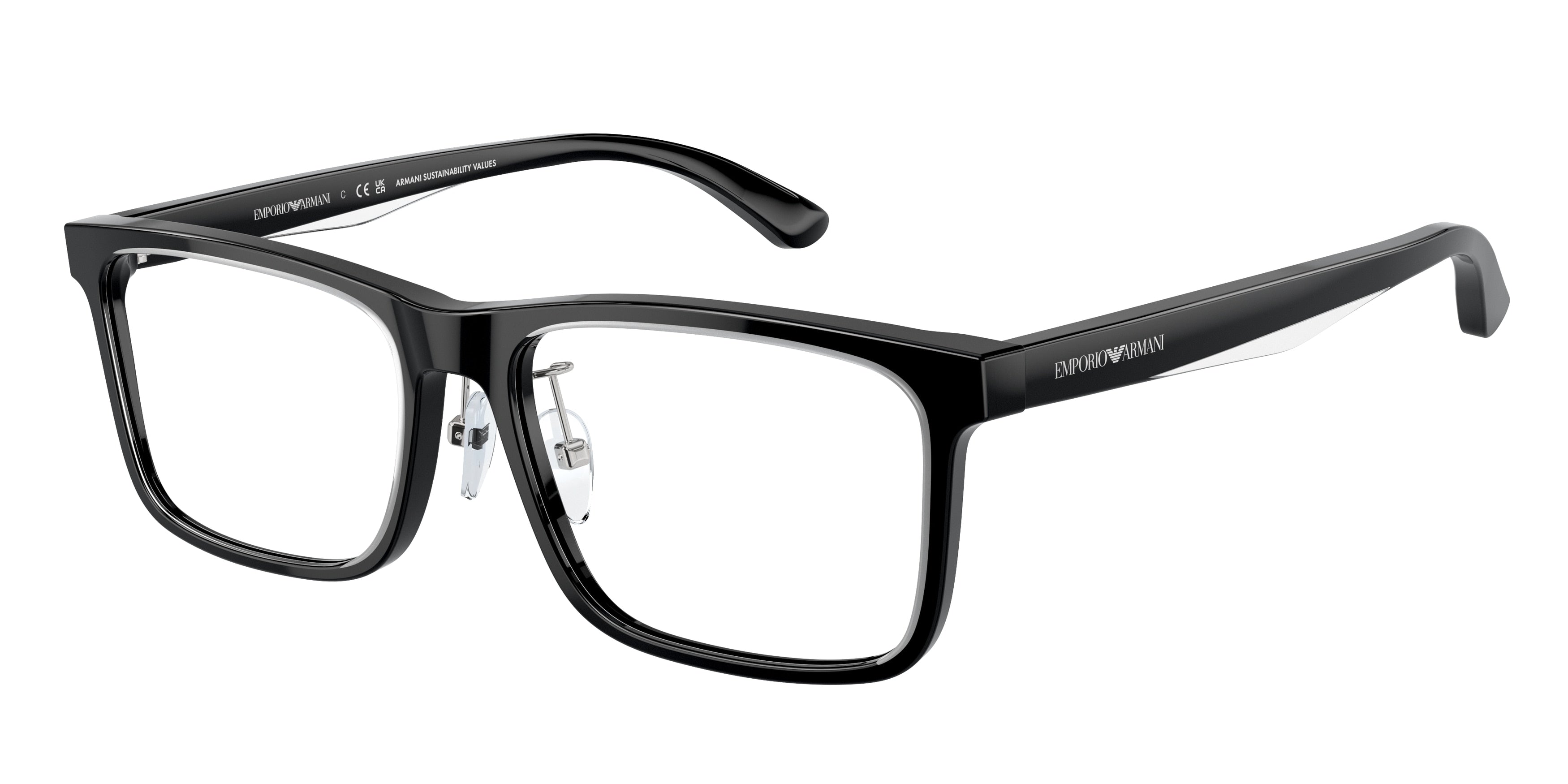 Emporio Armani EA3227F Pillow Eyeglasses  6051-Shiny Black/Top Crystal 56-145-17 - Color Map Black