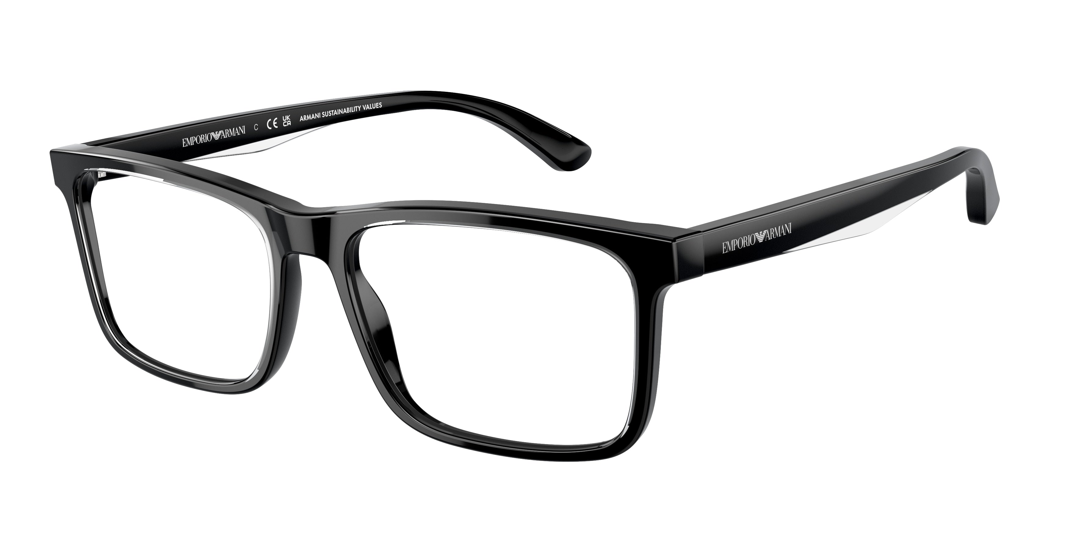 Emporio Armani EA3227 Pillow Eyeglasses  6051-Shiny Black/Top Crystal 56-145-17 - Color Map Black