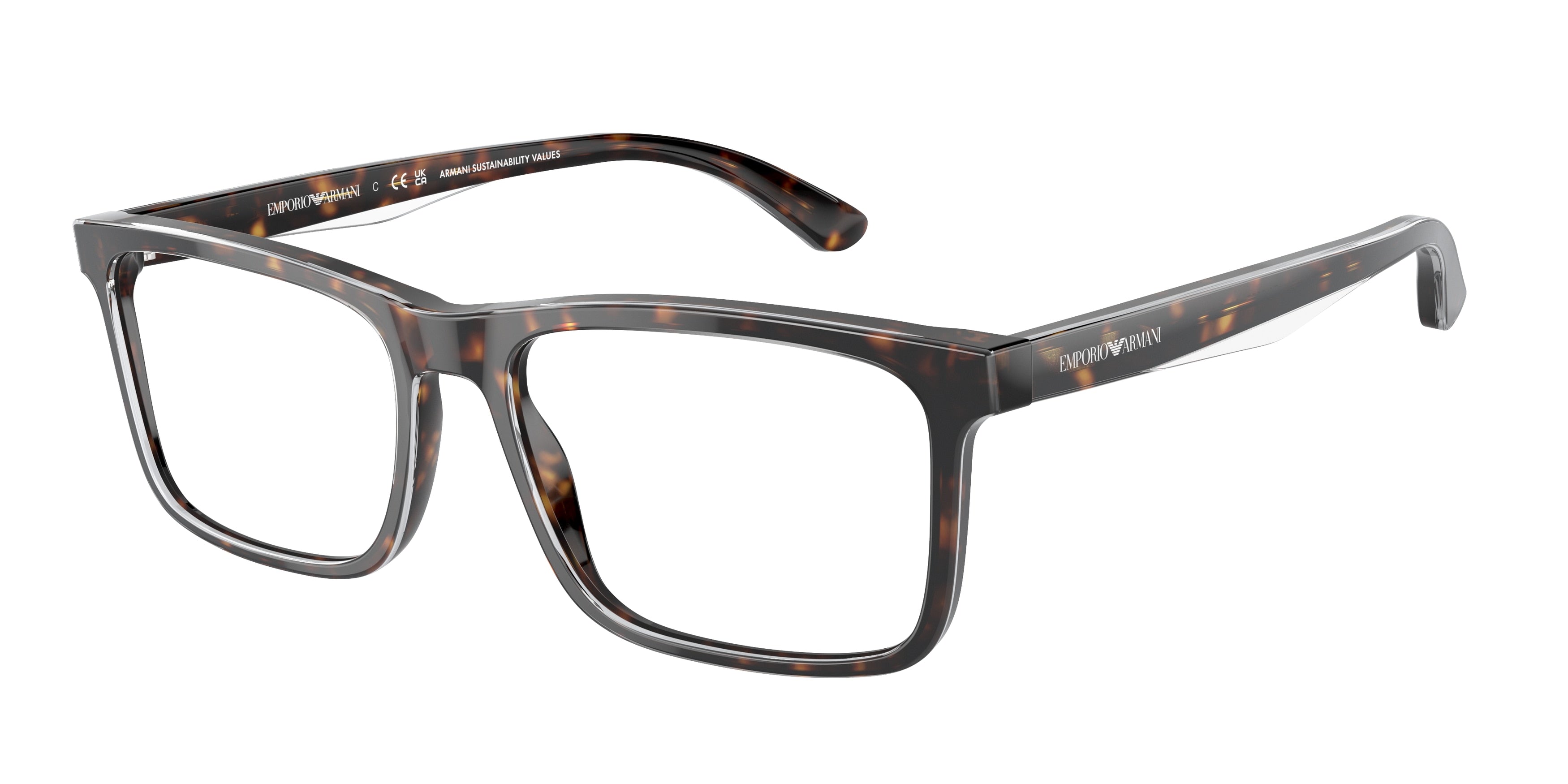 Emporio Armani EA3227 Pillow Eyeglasses  6052-Shiny Havana/Top Crystal 56-145-17 - Color Map Tortoise