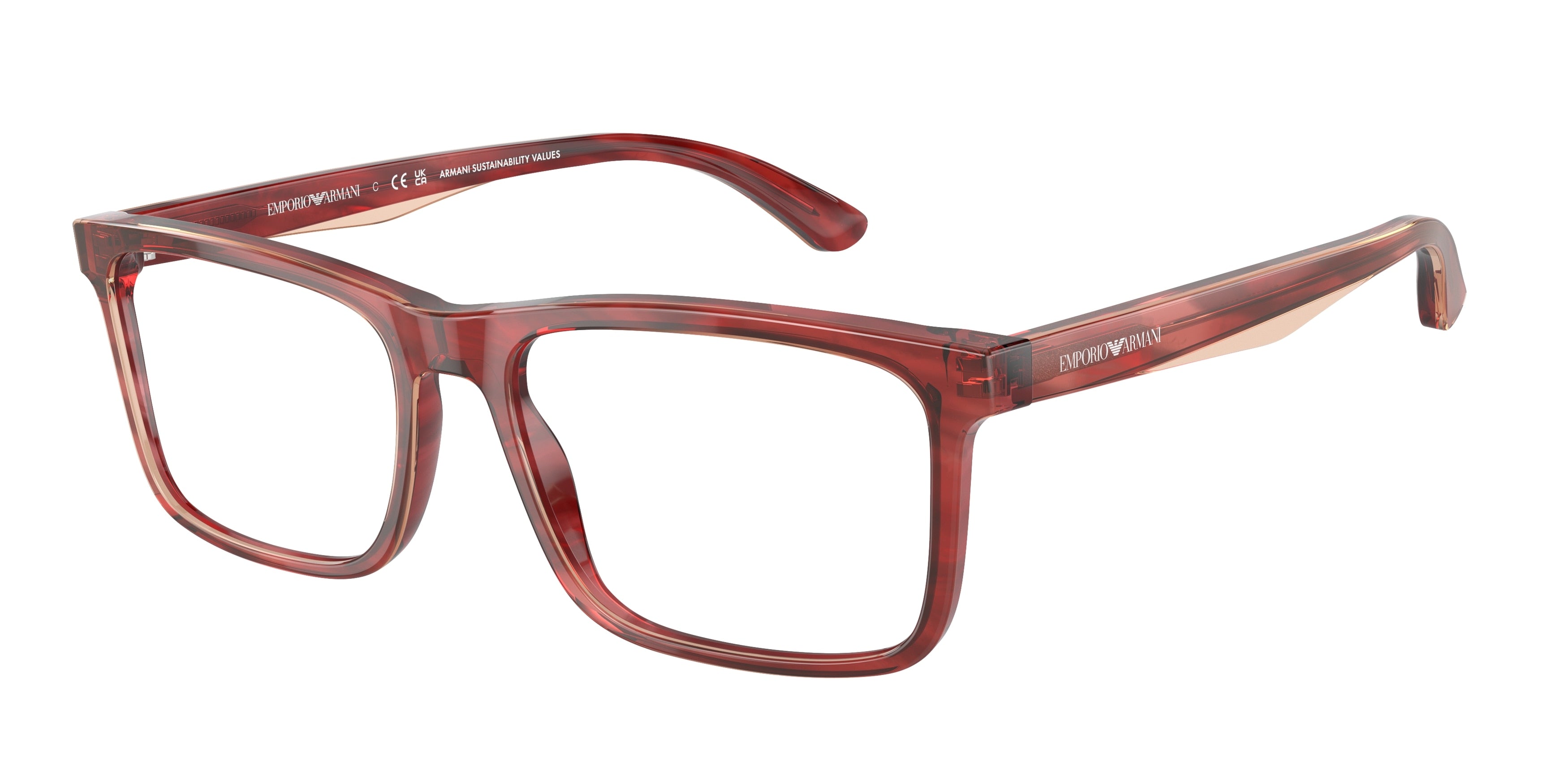 Emporio Armani EA3227 Pillow Eyeglasses  6053-Shiny Bordeaux/Top Smoke 56-145-17 - Color Map Red