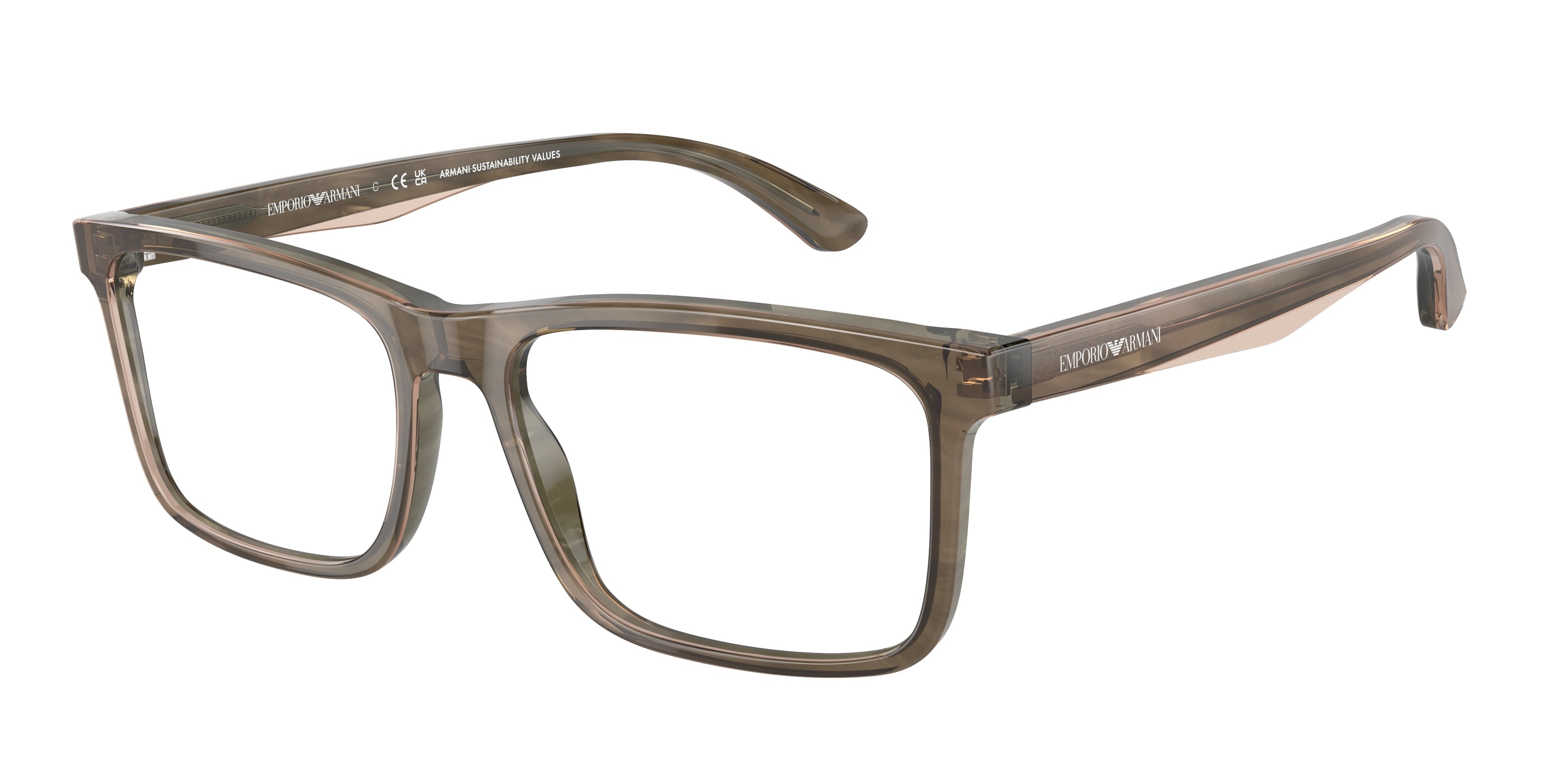 Emporio Armani EA3227 Pillow Eyeglasses  6055-Shiny Green/Top Brown 56-145-17 - Color Map Green