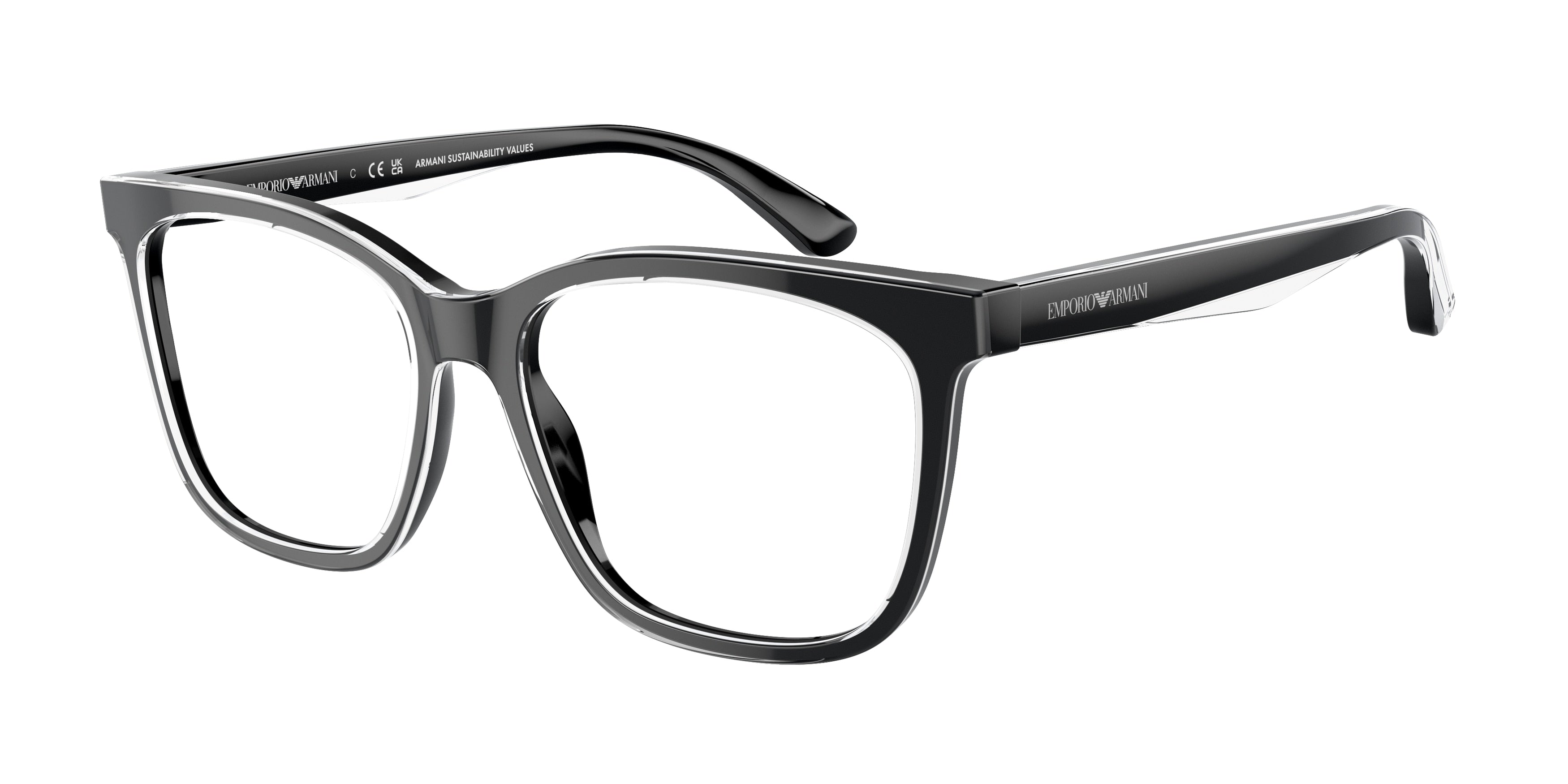 Emporio Armani EA3228 Pillow Eyeglasses  6051-Shiny Black/Top Crystal 53-140-16 - Color Map Black