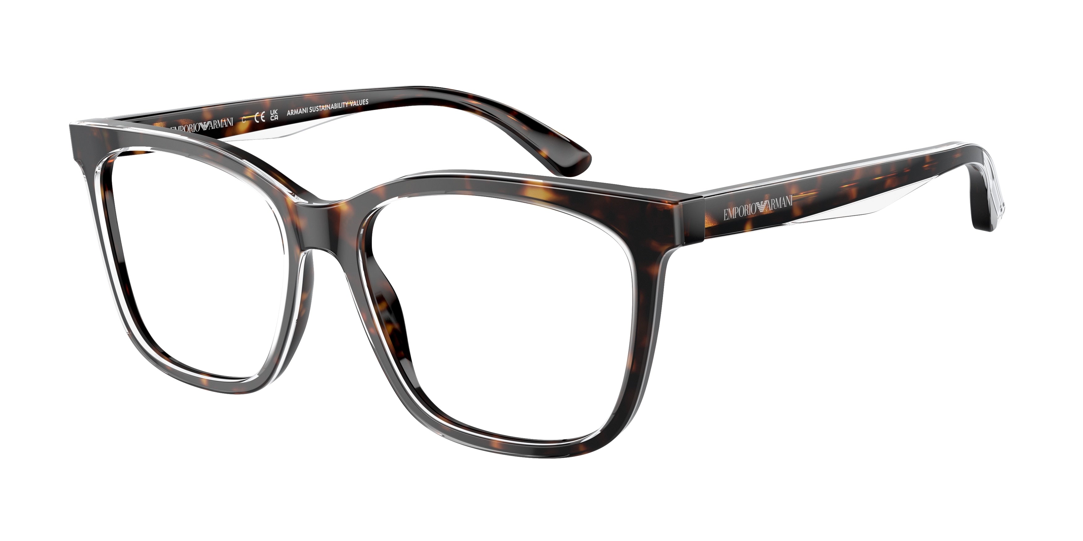 Emporio Armani EA3228 Pillow Eyeglasses  6052-Shiny Havana/Top Crystal 53-140-16 - Color Map Tortoise