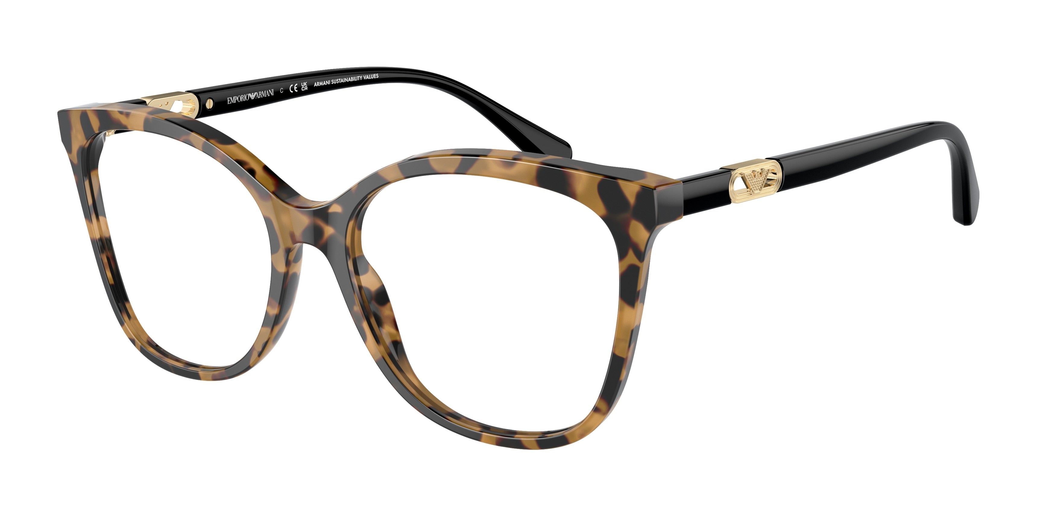 Emporio Armani EA3231F Square Eyeglasses  6059-Shiny Havana Yellow 54-140-17 - Color Map Tortoise