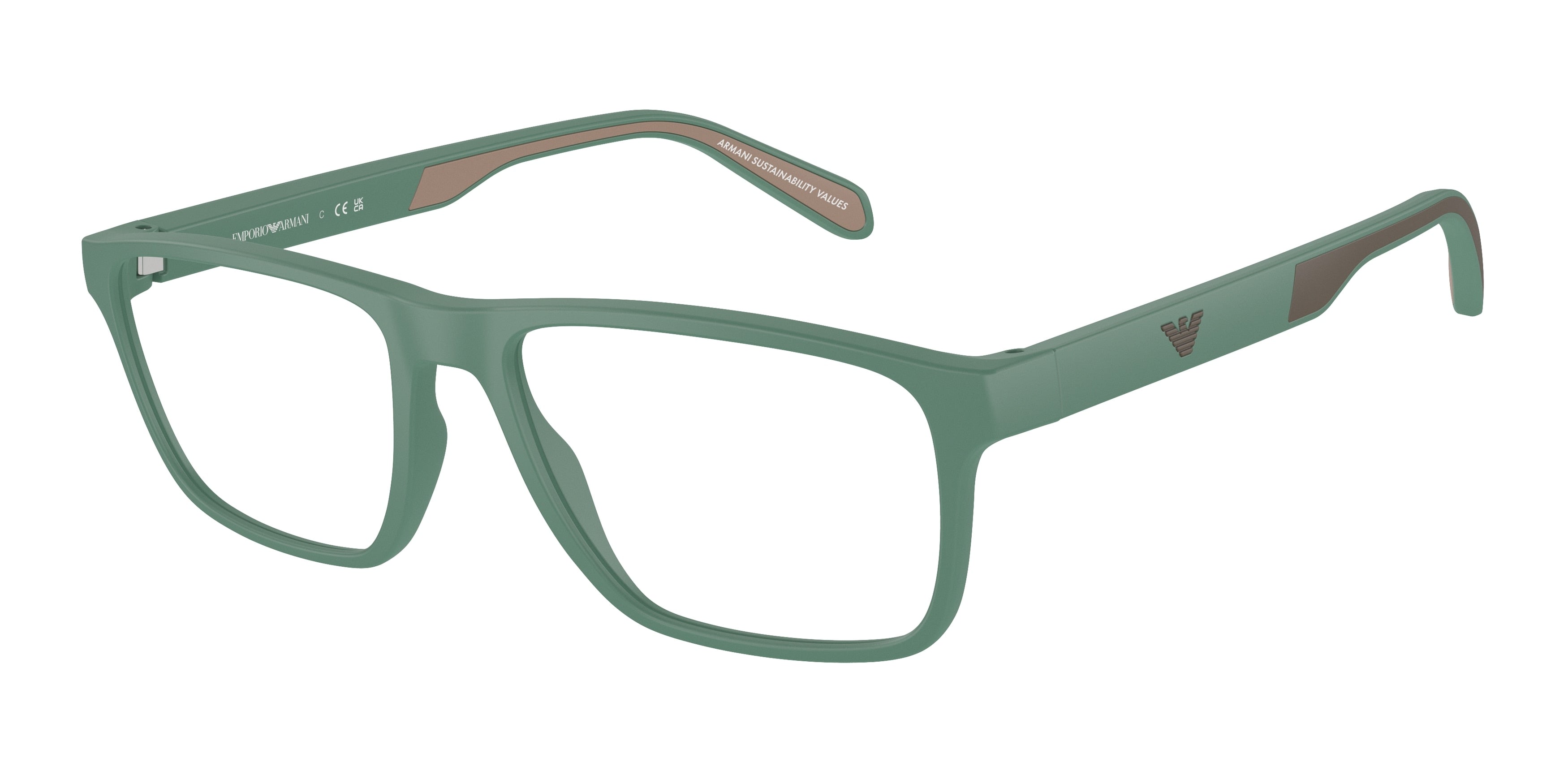 Emporio Armani EA3233 Rectangle Eyeglasses  6102-Matte Alpine Green 56-145-17 - Color Map Green