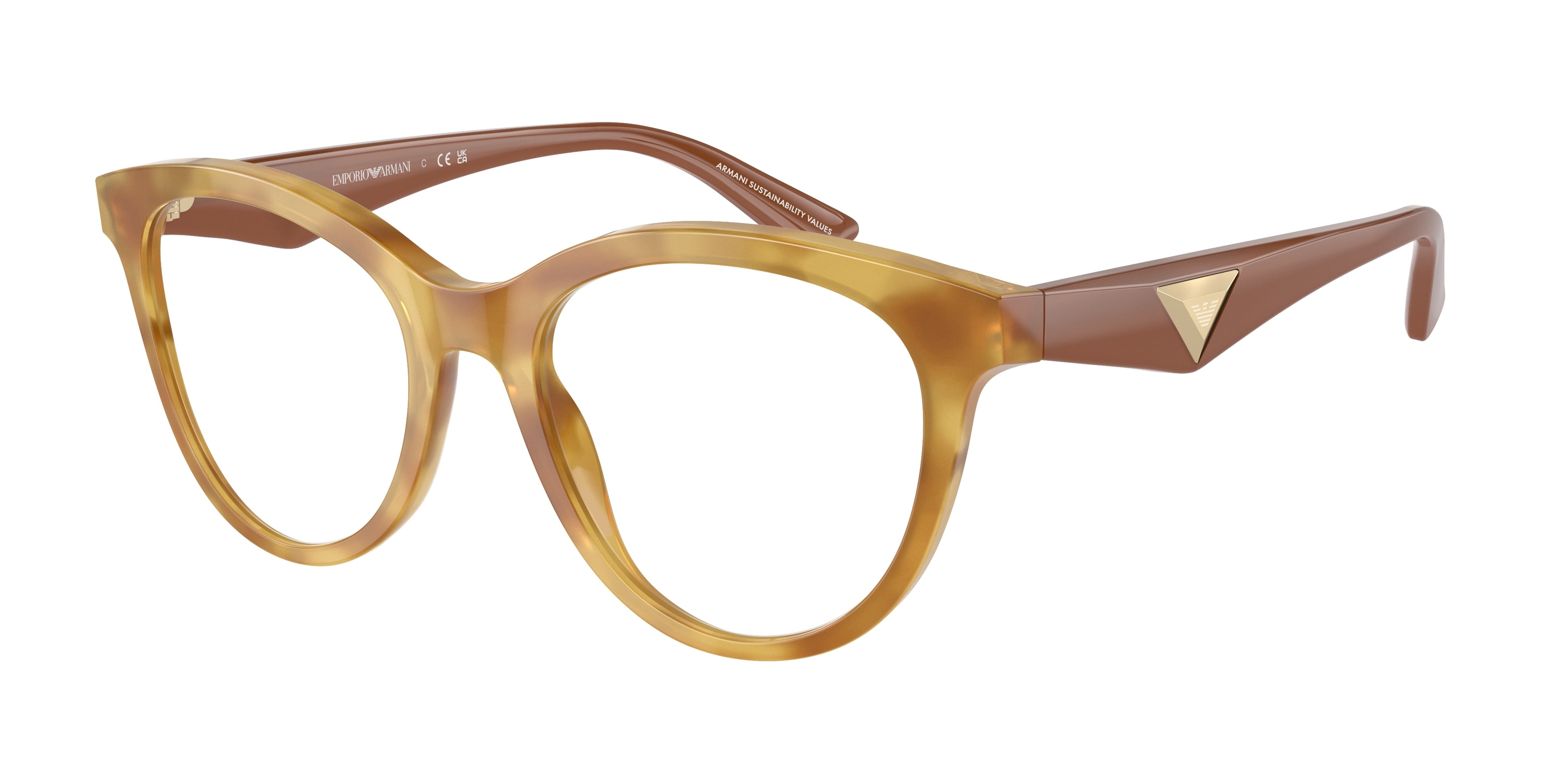 Emporio Armani EA3236 Cat Eye Eyeglasses  6115-Shiny Light Havana 52-140-19 - Color Map Brown