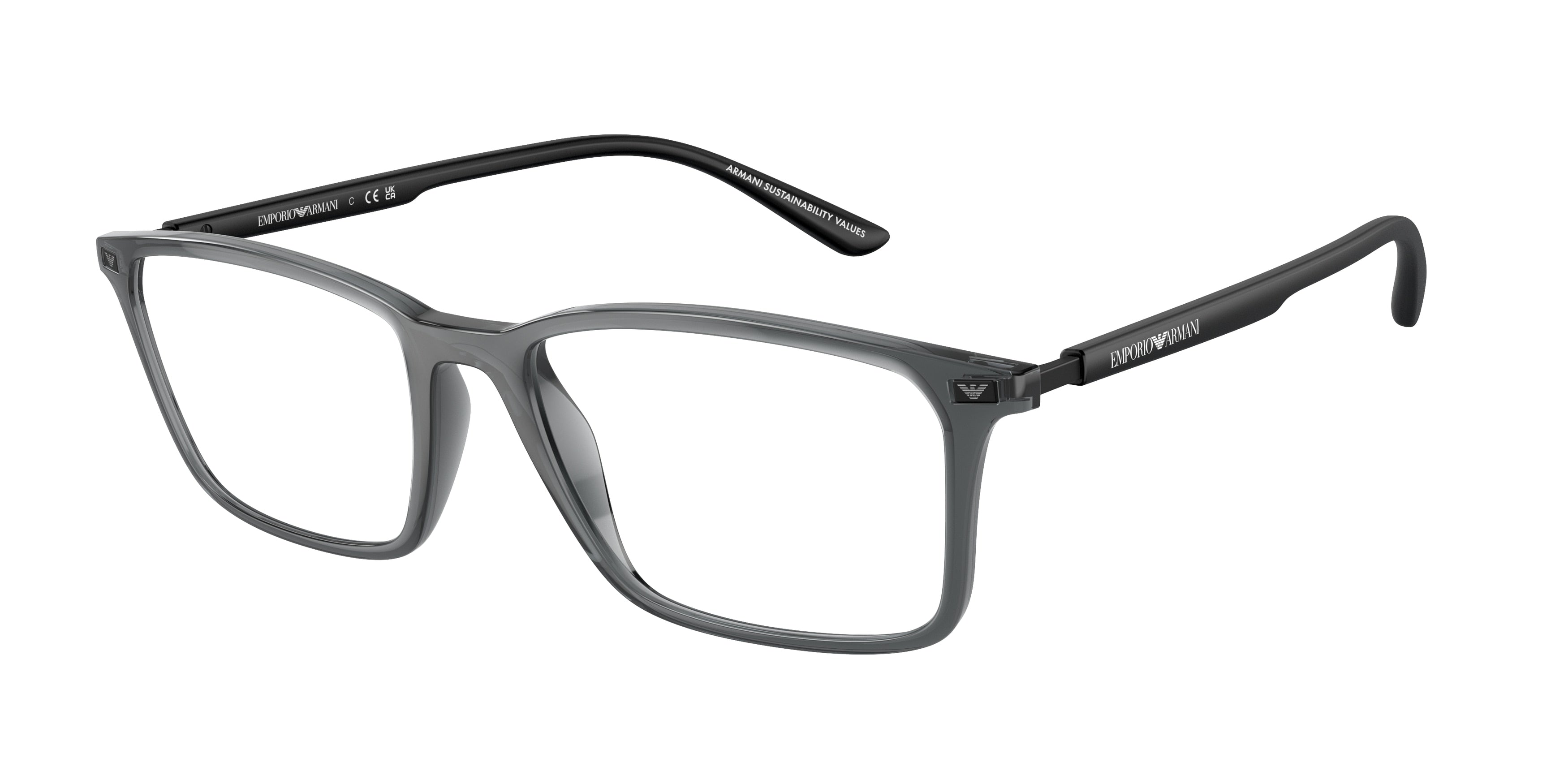 Emporio Armani EA3237F Rectangle Eyeglasses  6106-Shiny Transparent Black 56-145-18 - Color Map Grey