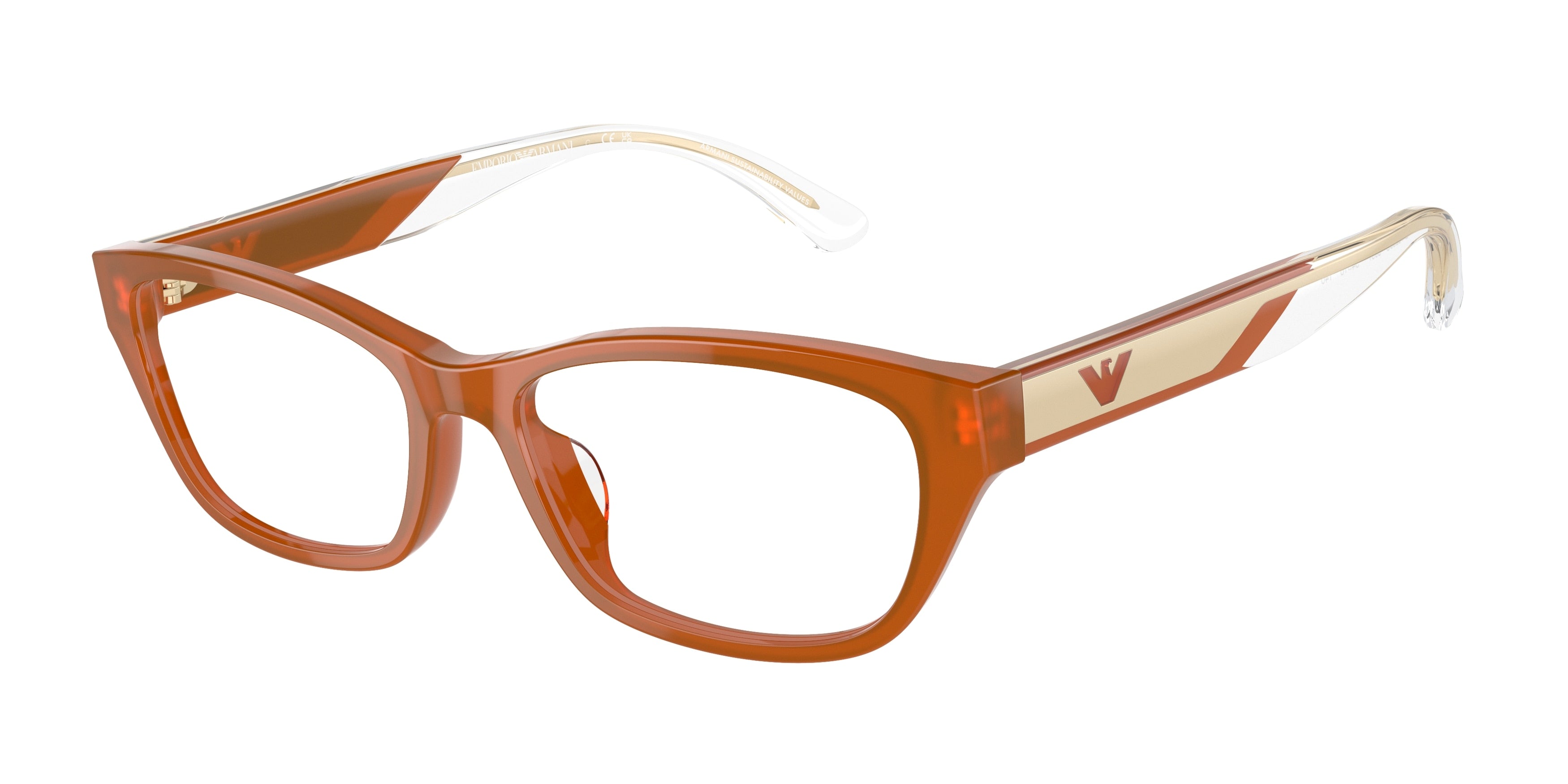 Emporio Armani EA3238U Cat Eye Eyeglasses  6097-Shiny Opaline Orange 54-140-16 - Color Map Orange