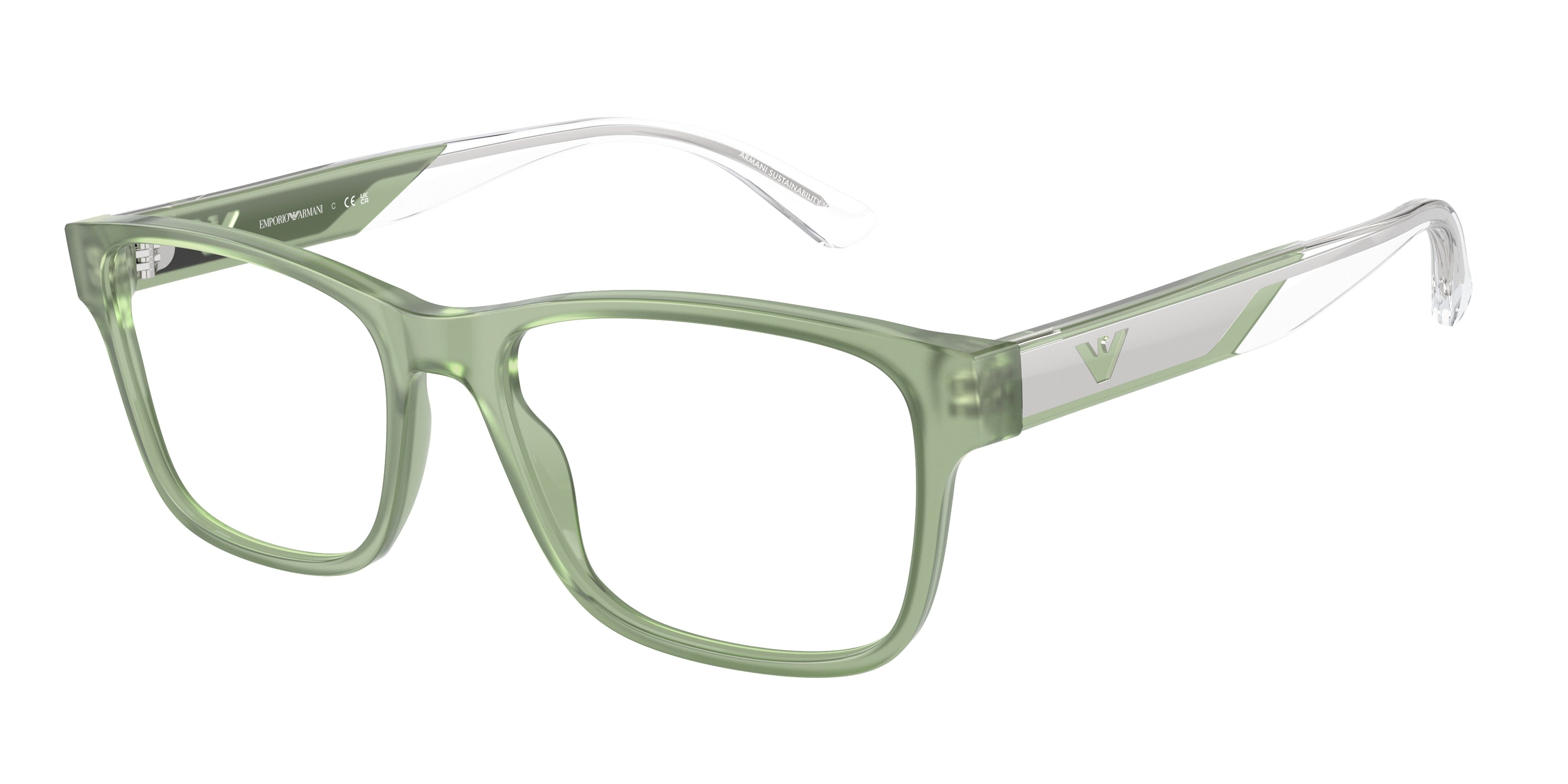 Emporio Armani EA3239F Rectangle Eyeglasses  6094-Shiny Opaline Green 55-145-17 - Color Map Green