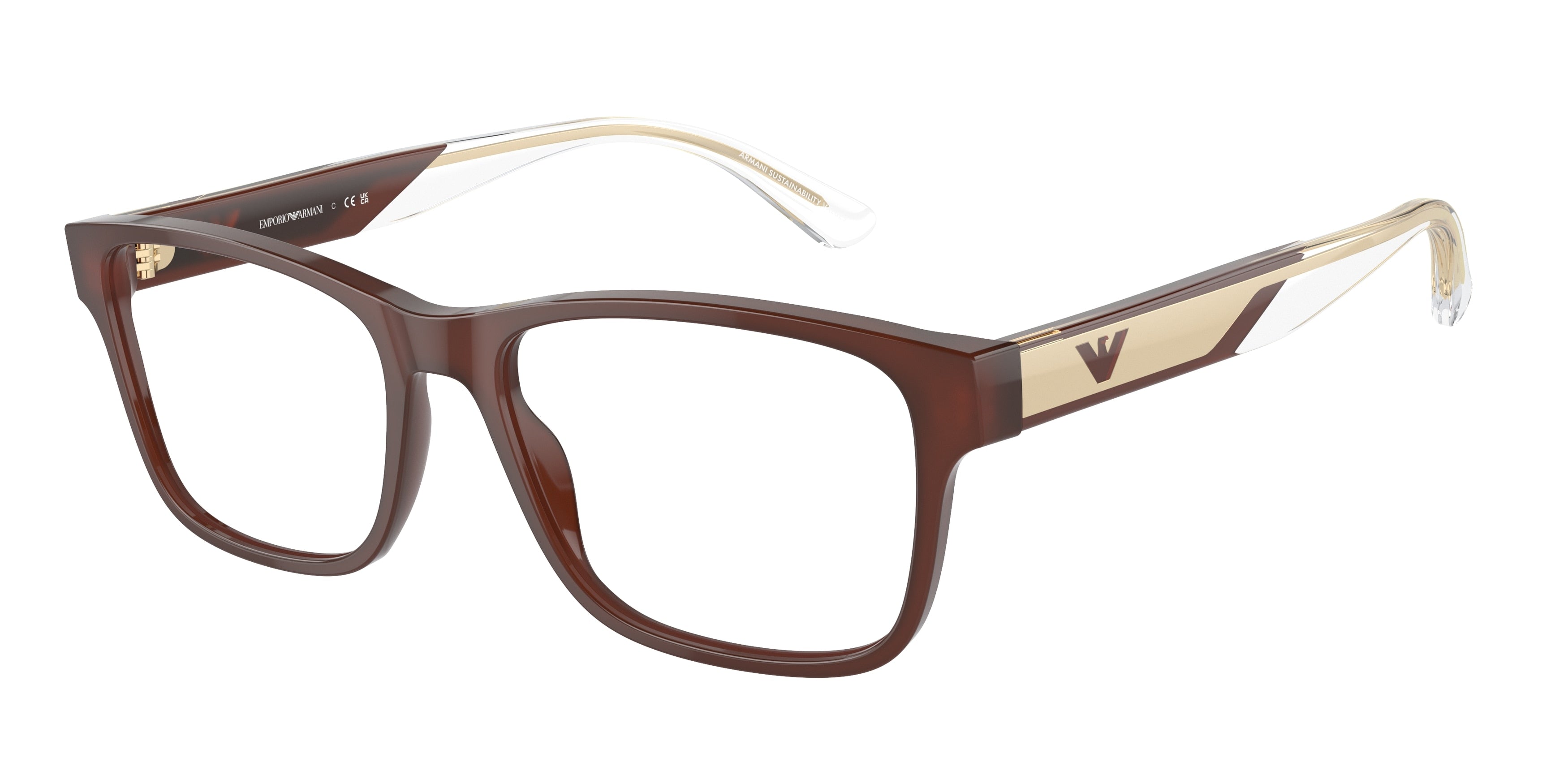 Emporio Armani EA3239F Rectangle Eyeglasses  6095-Shiny Opaline Brown 55-145-17 - Color Map Brown