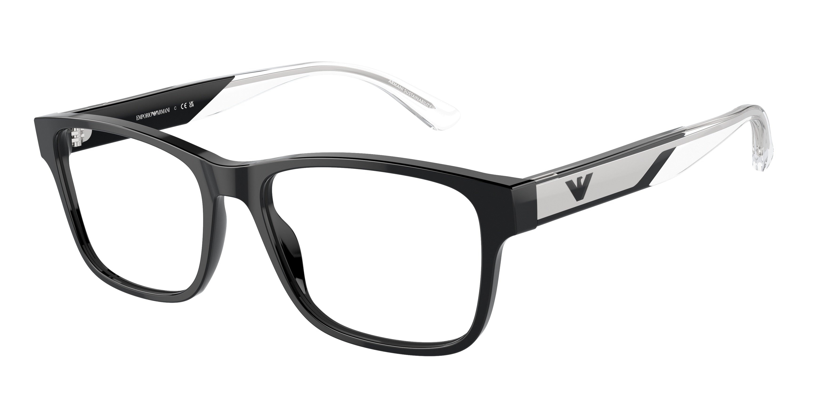 Emporio Armani EA3239 Rectangle Eyeglasses  5017-Black 55-145-17 - Color Map Black