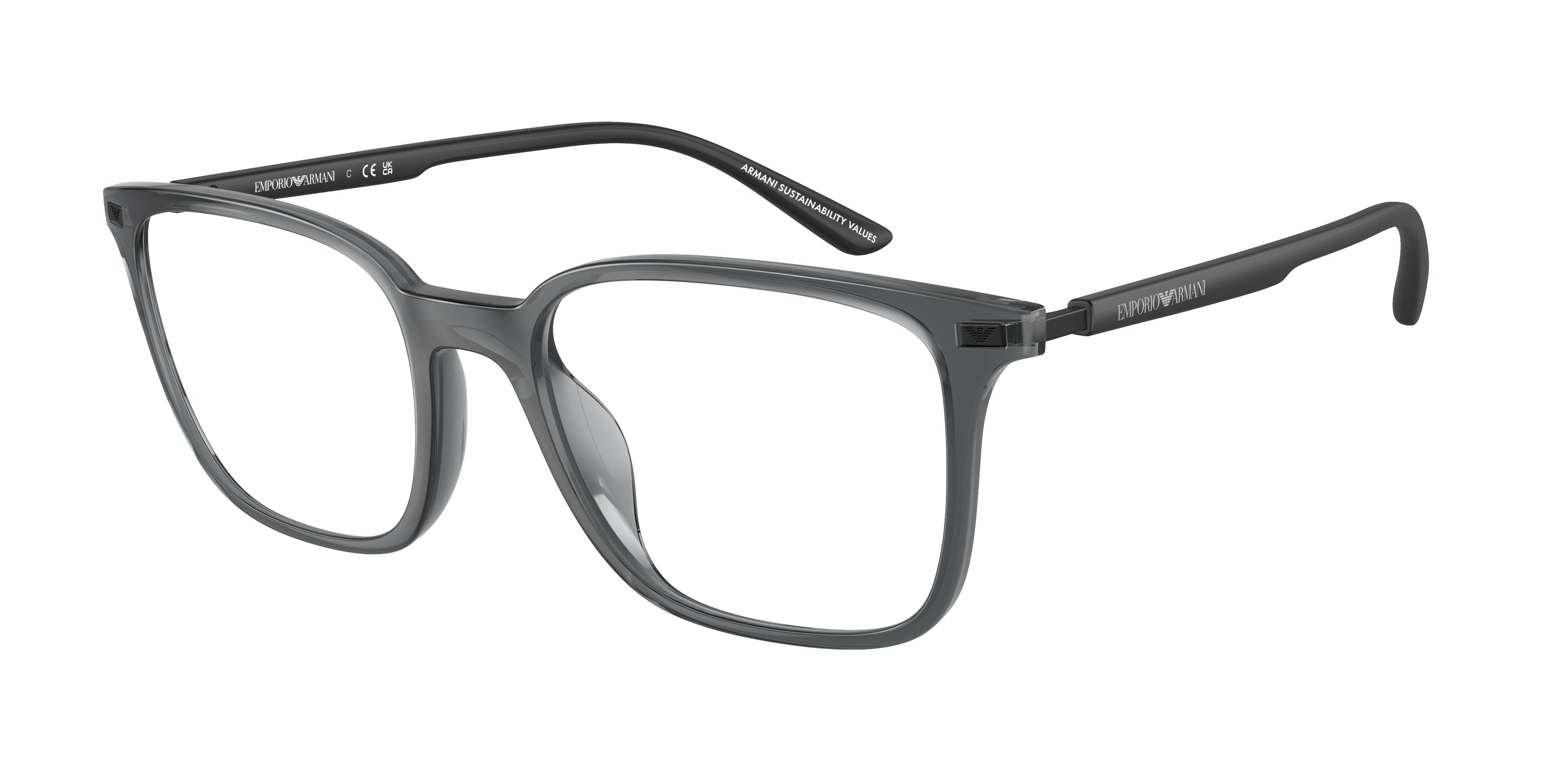 Emporio Armani EA3242U Square Eyeglasses  6106-Shiny Transparent Black 54-145-19 - Color Map Grey