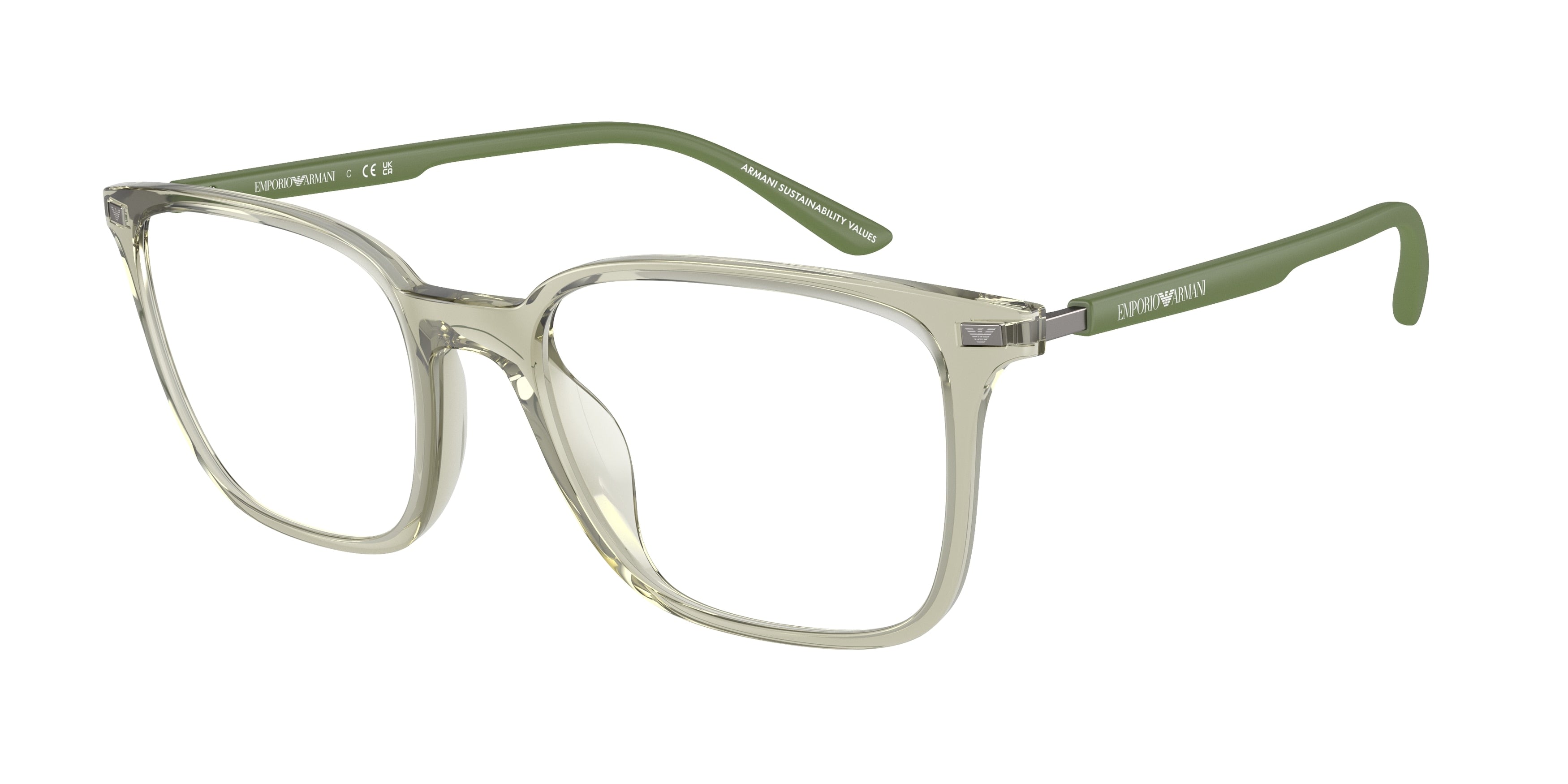 Emporio Armani EA3242U Square Eyeglasses  6107-Shiny Transparent Green 54-145-19 - Color Map Green