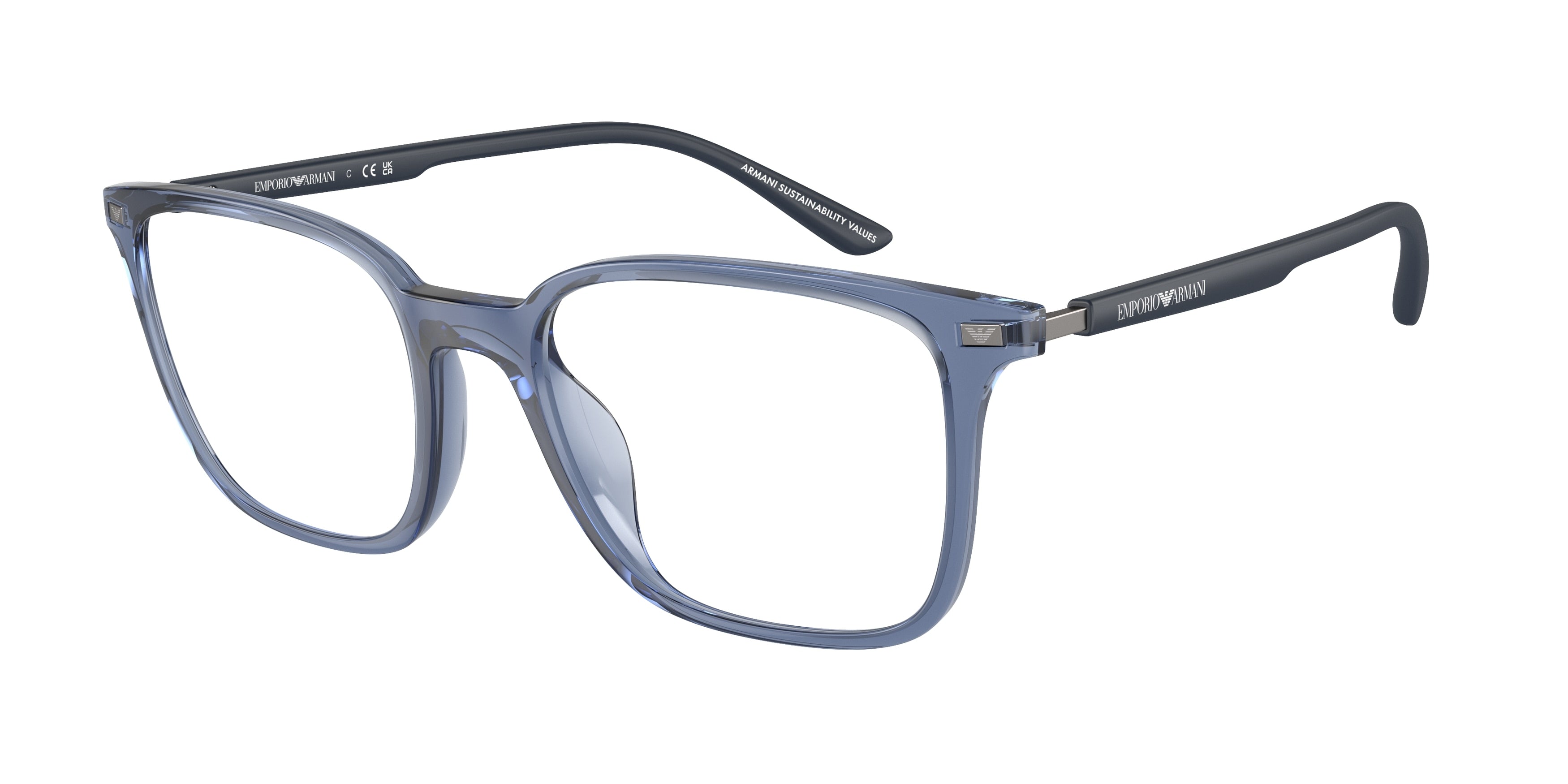 Emporio Armani EA3242U Square Eyeglasses  6108-Shiny Transparent Blue 54-145-19 - Color Map Blue