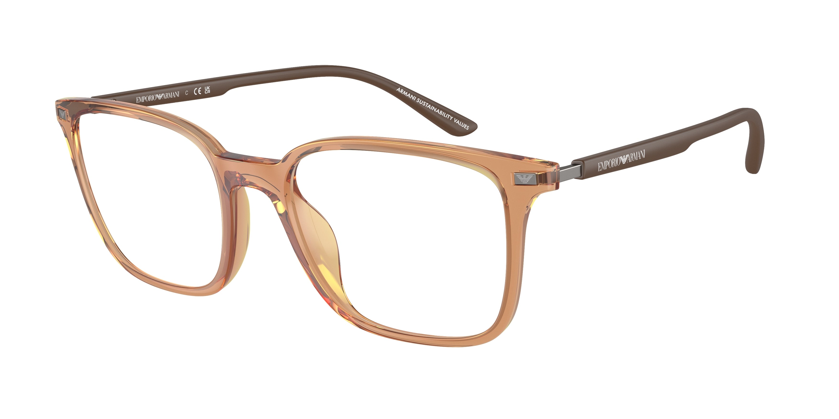 Emporio Armani EA3242U Square Eyeglasses  6110-Shiny Transparent Brown 54-145-19 - Color Map Brown