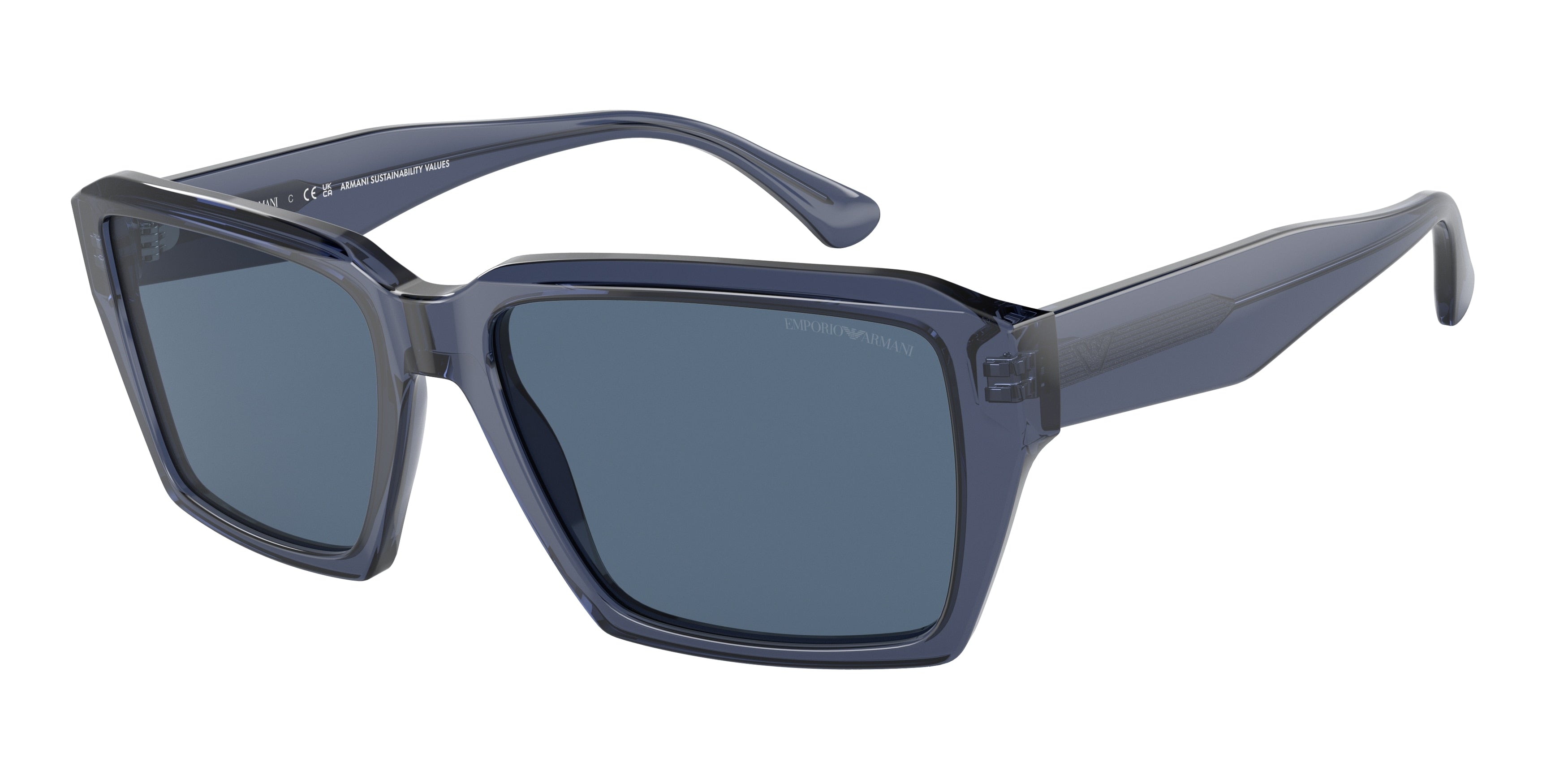 Emporio Armani EA4186F Rectangle Sunglasses  507280-Shiny Transparent Blue 58-145-17 - Color Map Blue