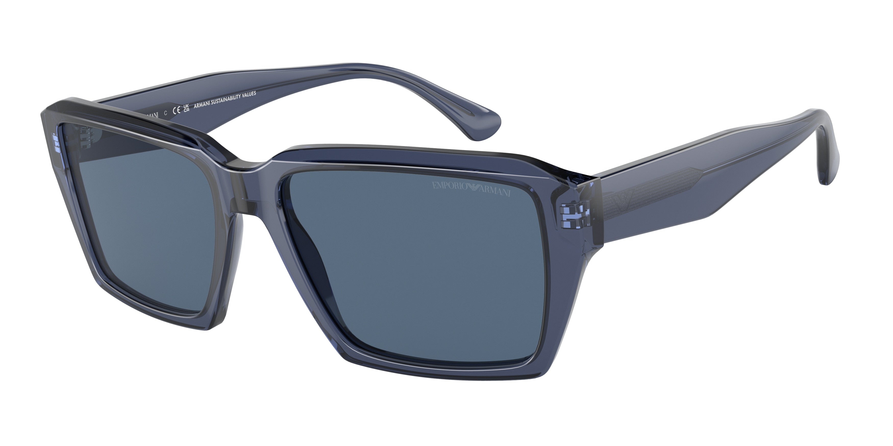 Emporio Armani EA4186 Rectangle Sunglasses  507280-Shiny Transparent Blue 58-145-17 - Color Map Blue