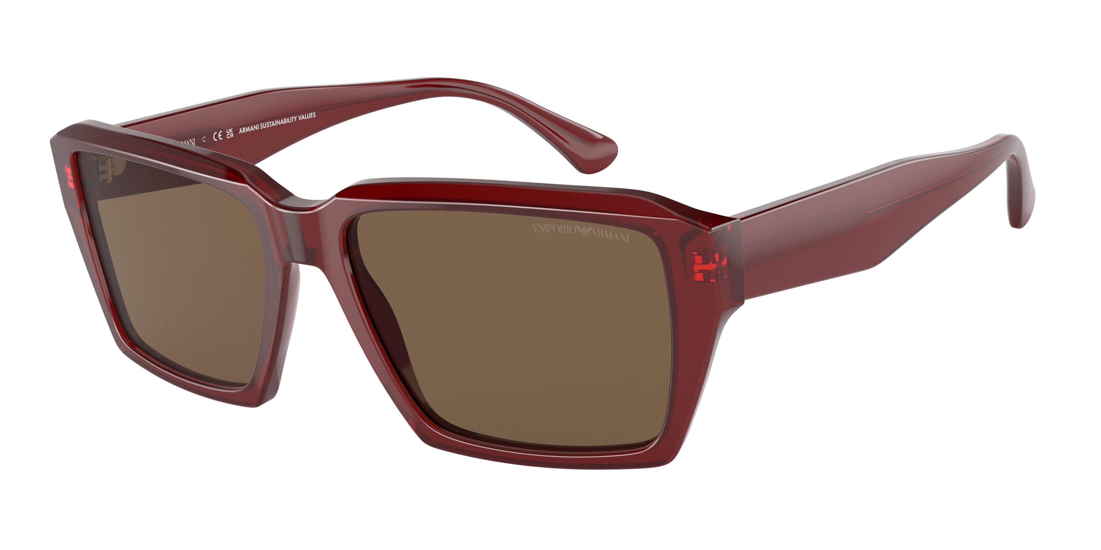 Emporio Armani EA4186 Rectangle Sunglasses  507573-Shiny Transparent Red 58-145-17 - Color Map Red