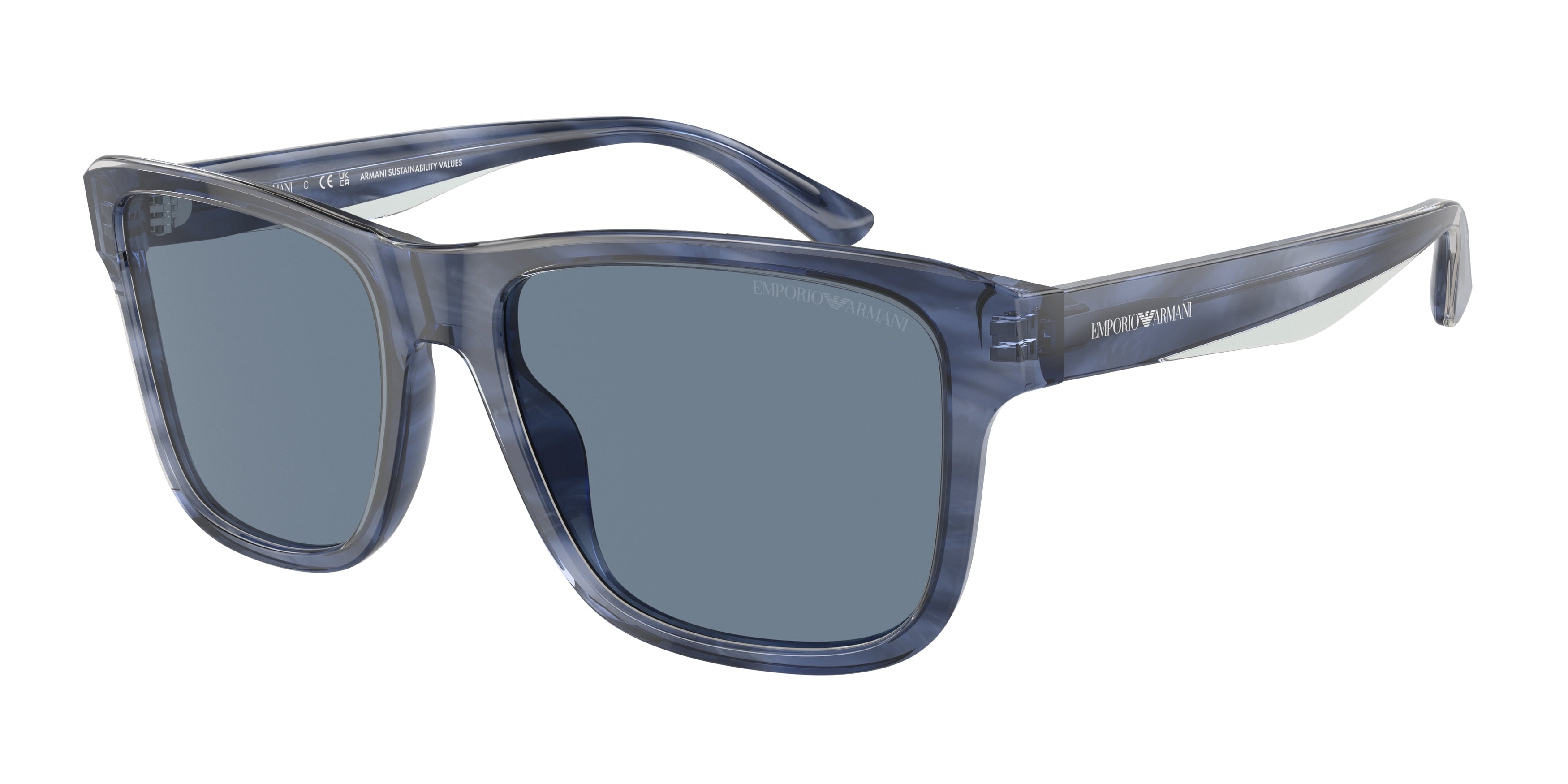 Emporio Armani EA4208F Pillow Sunglasses  605480-Shiny Blue/Top Smoke 57-145-18 - Color Map Blue