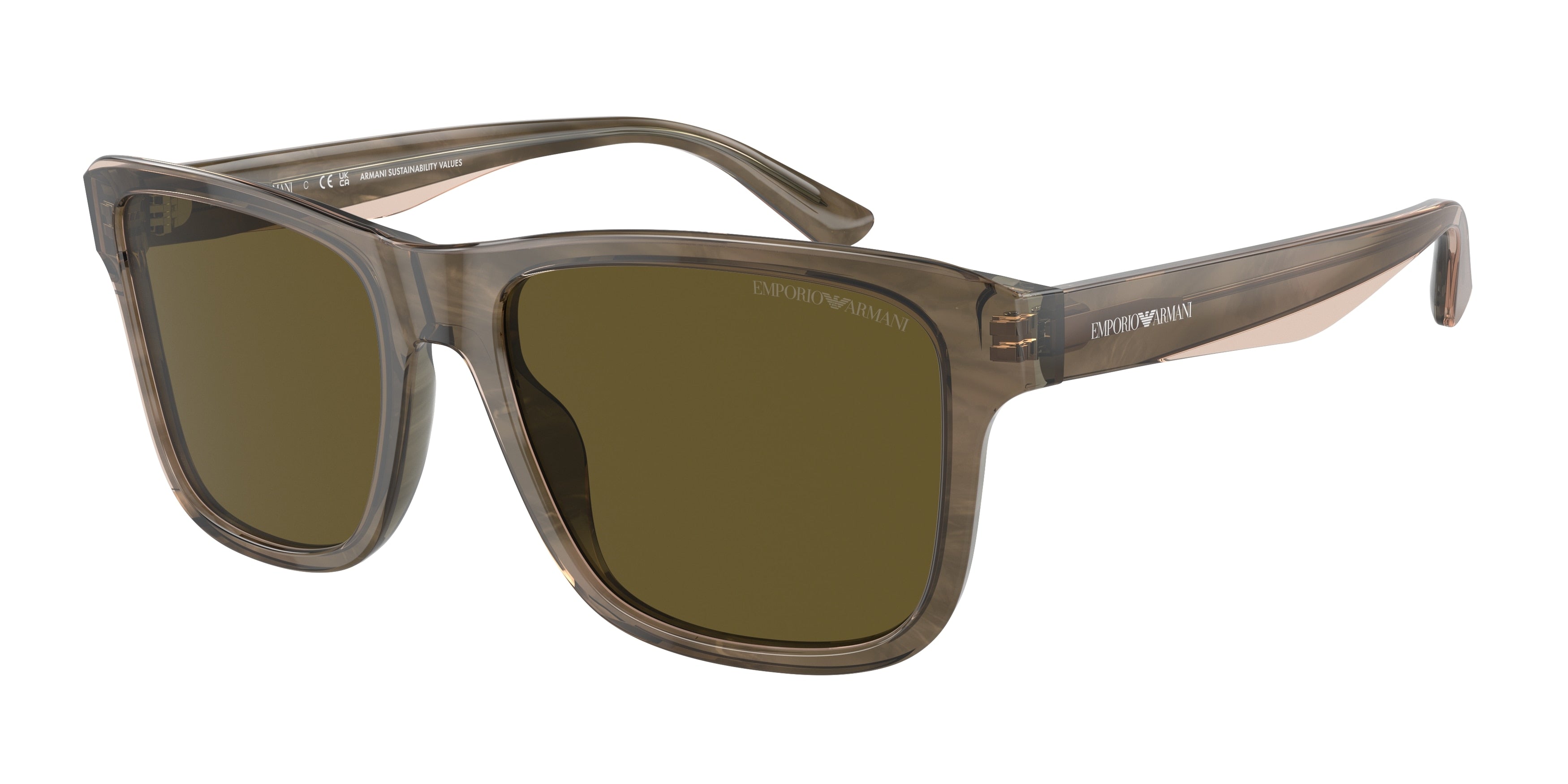 Emporio Armani EA4208F Pillow Sunglasses  605573-Shiny Green/Top Brown 57-145-18 - Color Map Green