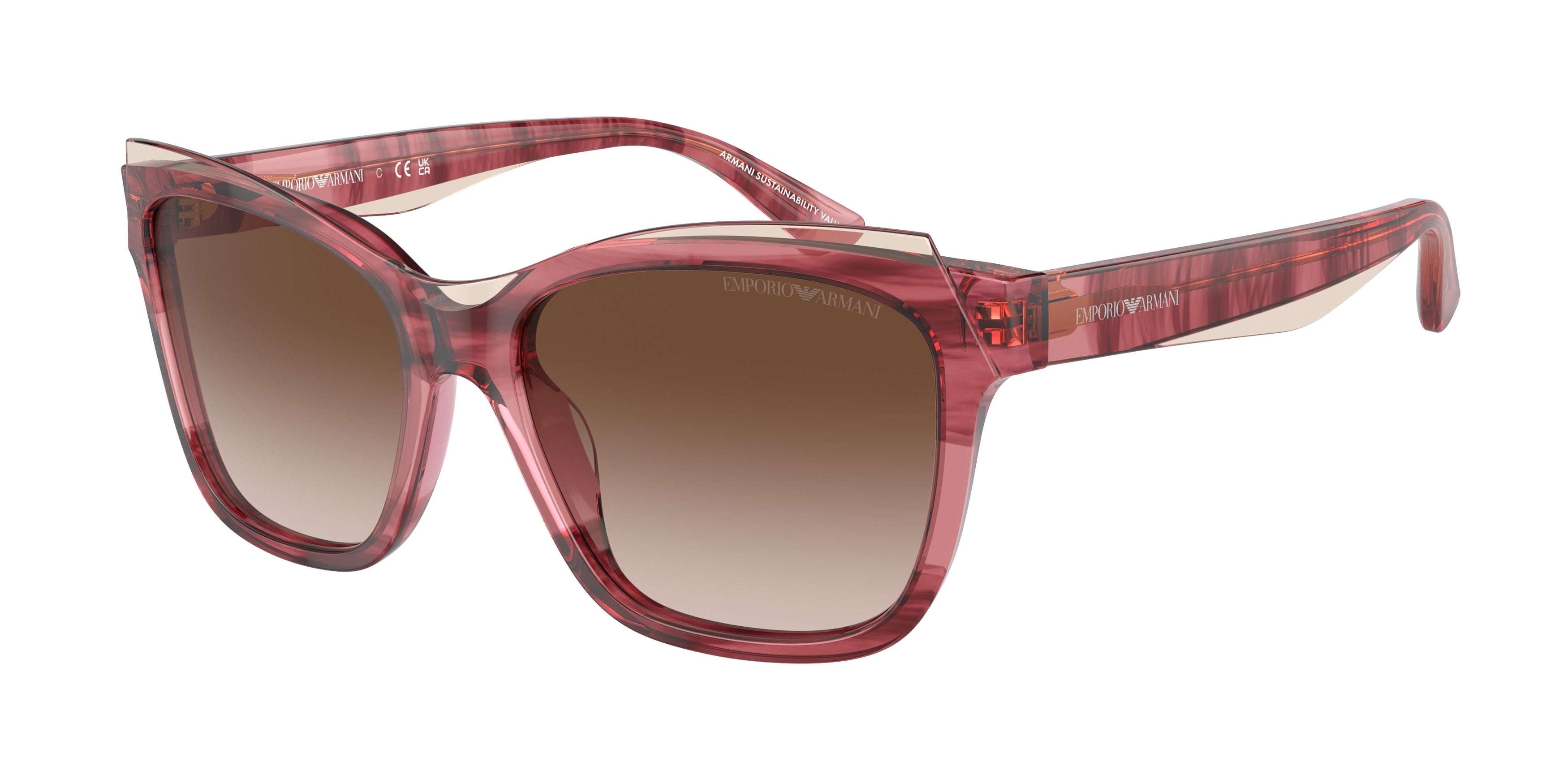 Emporio Armani EA4209F Pillow Sunglasses  605713-Shiny Bordeaux/Top Light Brown 56-140-17 - Color Map Red