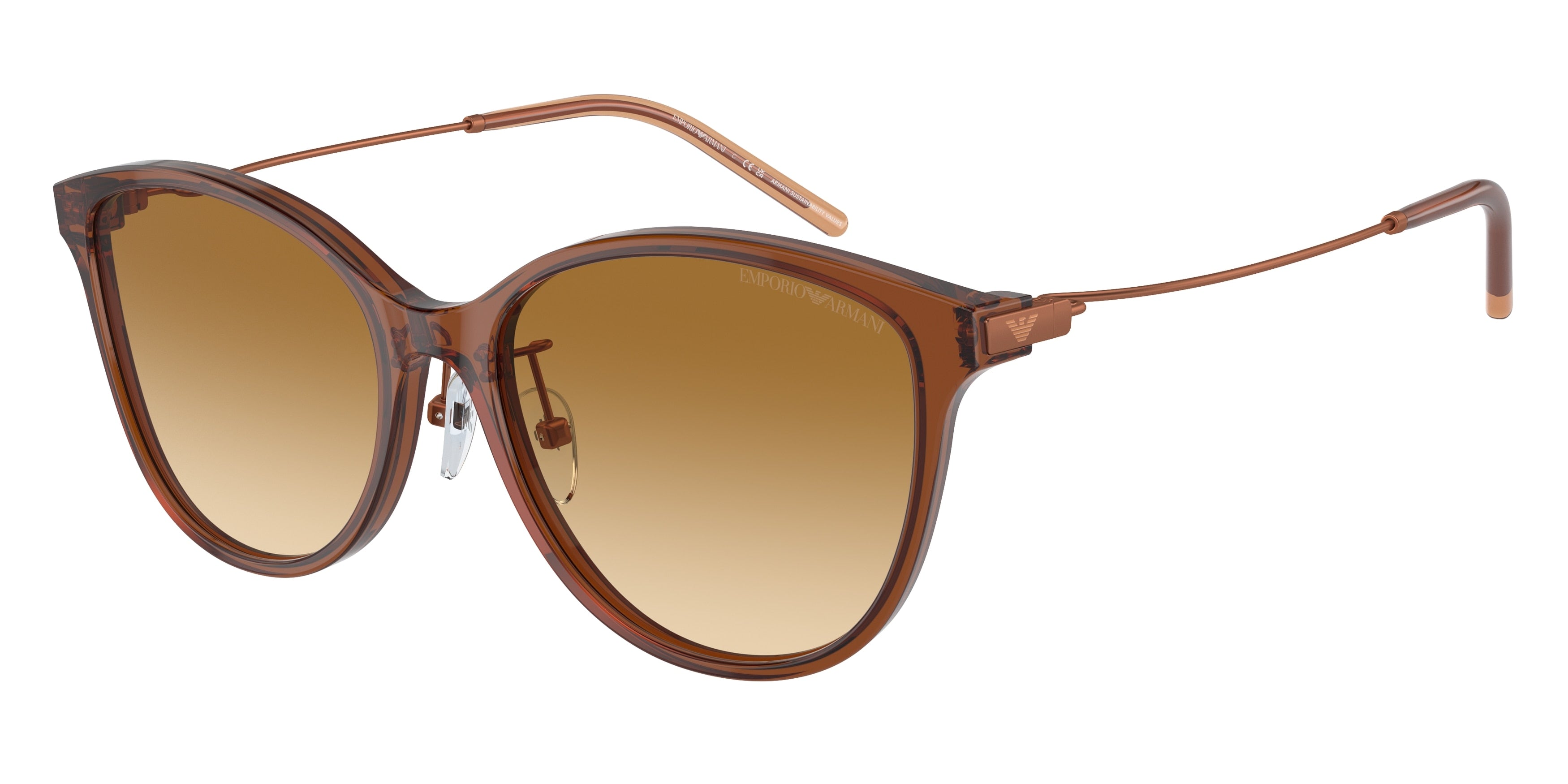 Emporio Armani EA4220F Cat Eye Sunglasses  61103B-Shiny Transparent Light Brown 56-145-17 - Color Map Brown