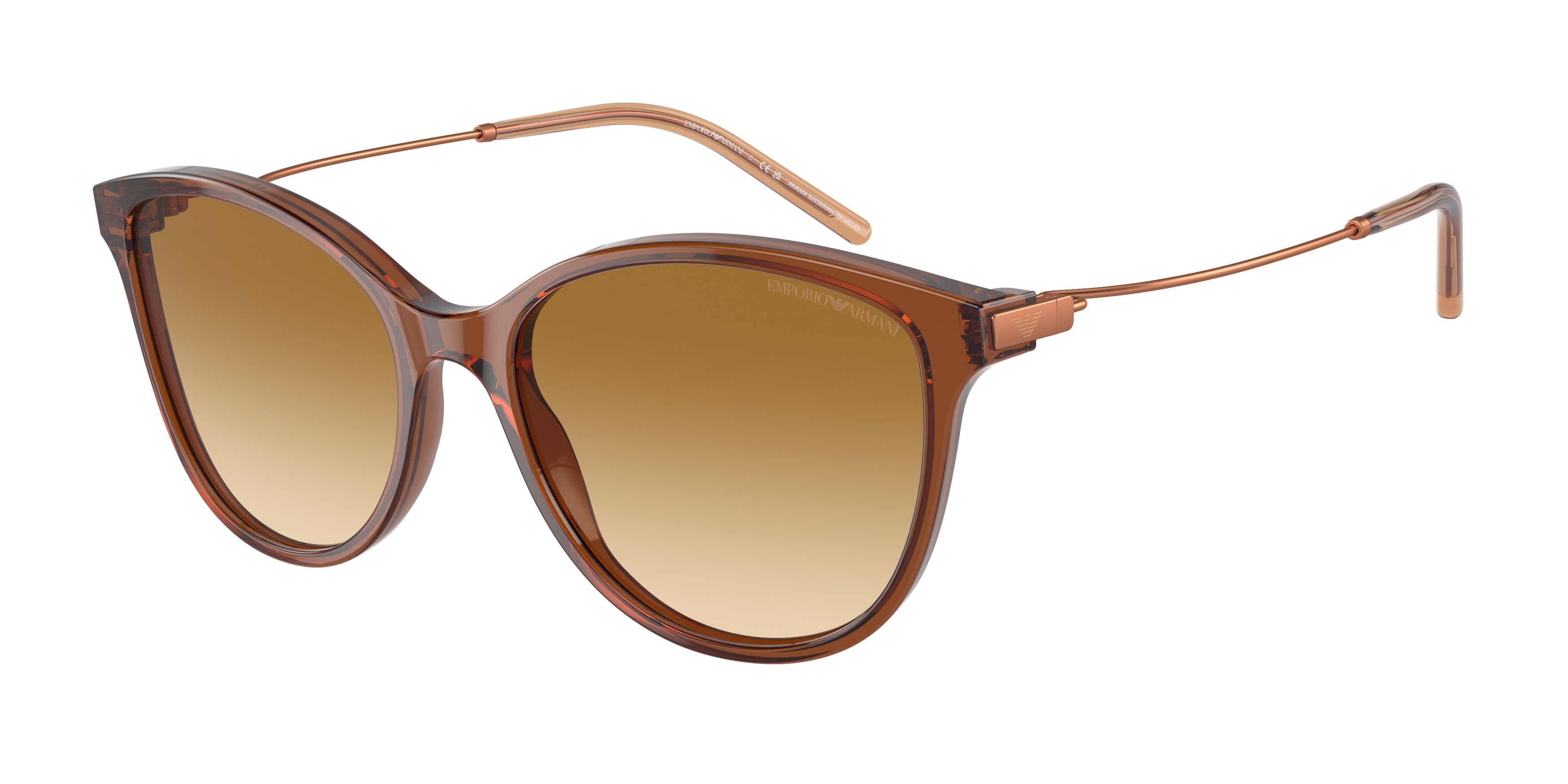 Emporio Armani EA4220 Cat Eye Sunglasses  61103B-Shiny Transparent Light Brown 54-140-17 - Color Map Brown