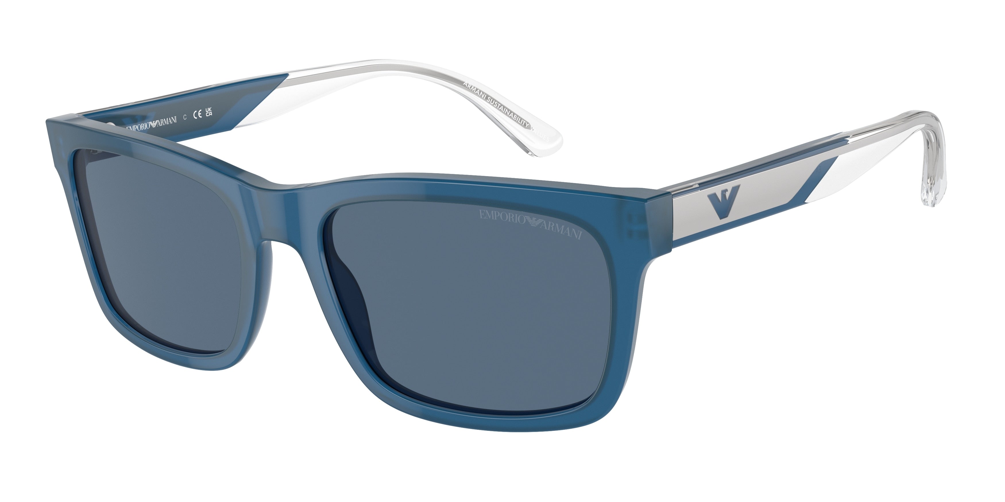 Emporio Armani EA4224F Rectangle Sunglasses  609280-Shiny Opaline Blue 58-145-19 - Color Map Blue